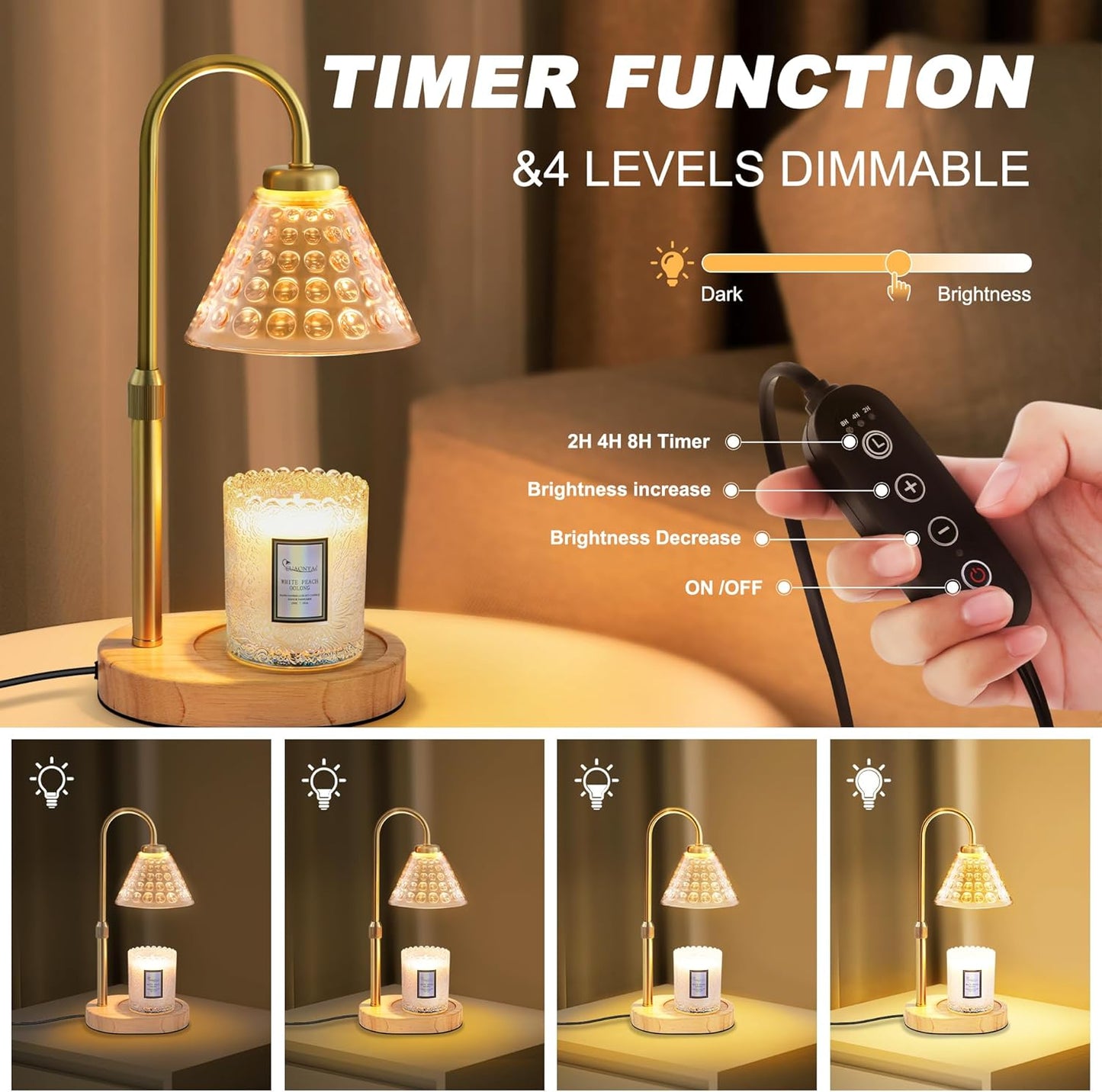 Candle Warmer Lamp with Timer Dimmable, Birthday Gifts for Women Mom, House Warming Gifts New Home Decor, Wax Melt Warmer for Jar Candles, Home Bedroom Decor with 2 Bulbs