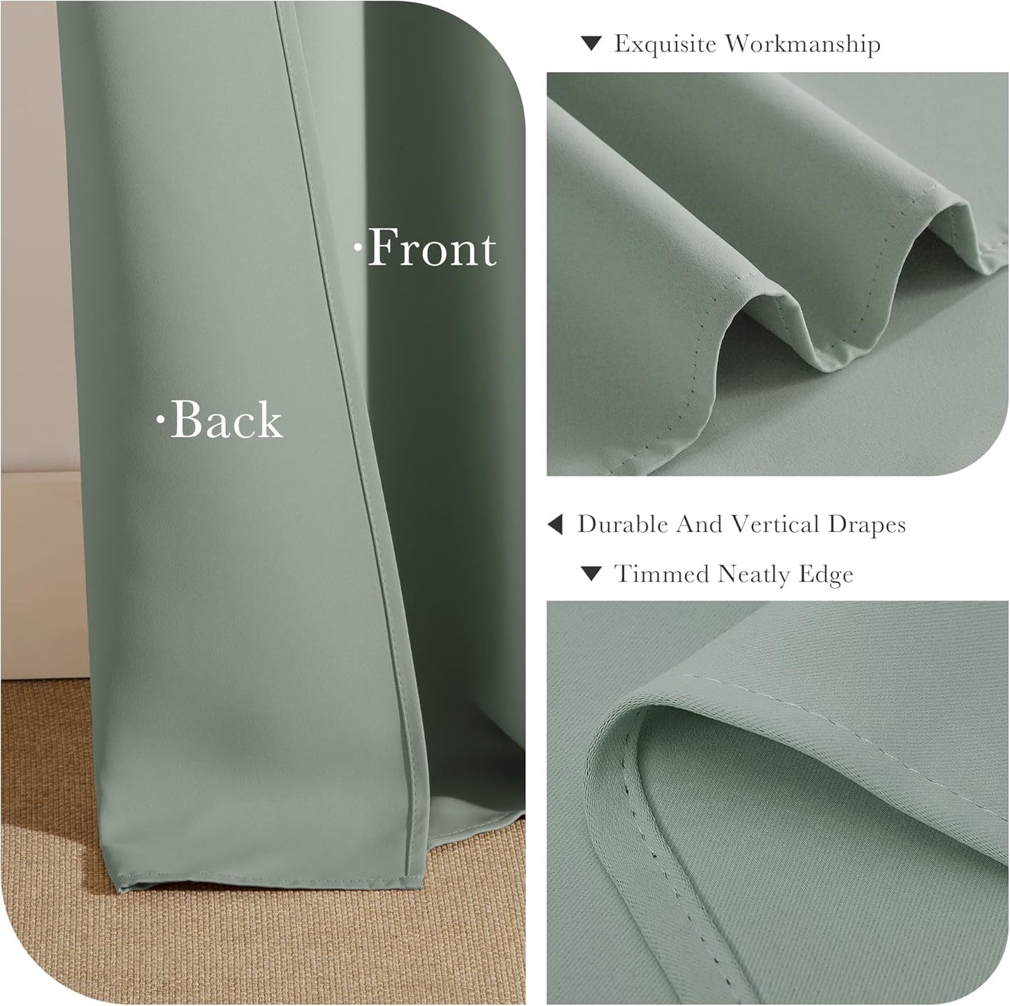PONY DANCE Sage Green Curtains - 2 Panels Room Darkening Blackout Drapes for Living Room Grommet Top Thermal Insulated Window Treatment Panels for Bedroom, 55 x 80 inch