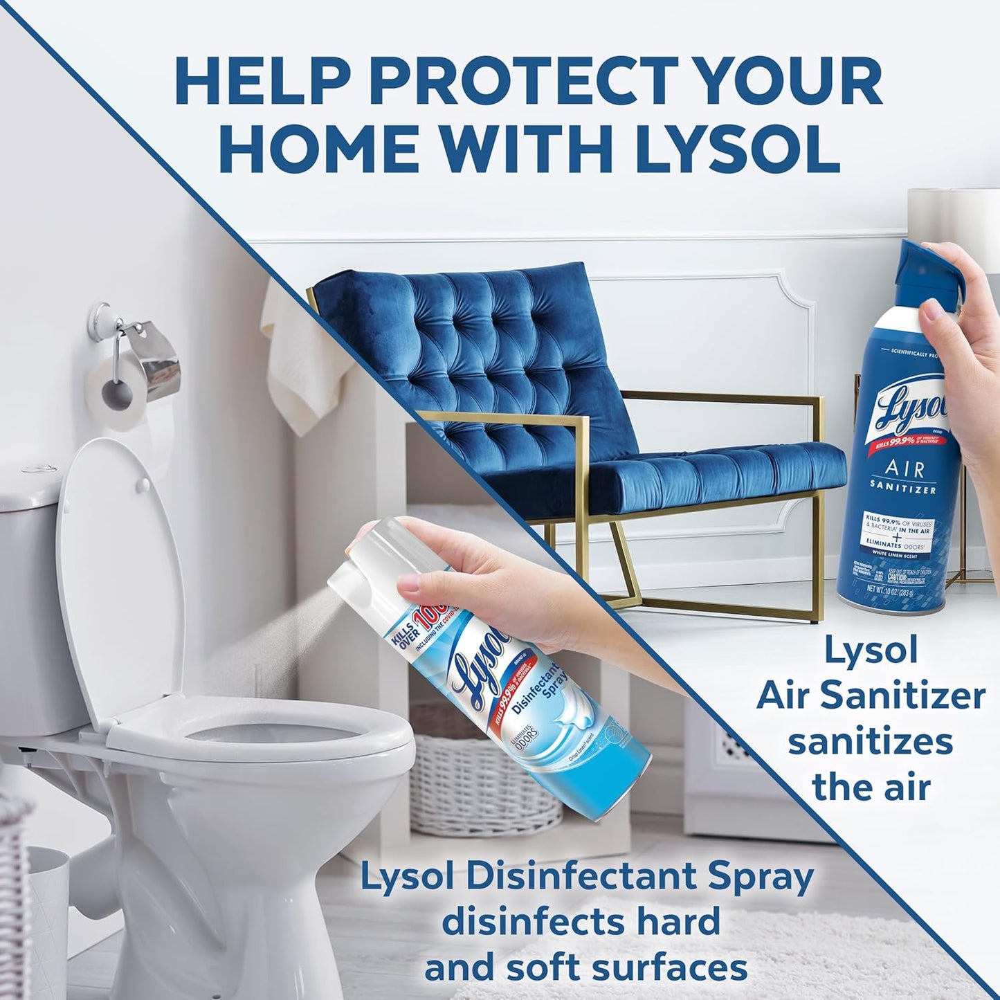 Lysol Bundle containing x2 Lysol Disinfectant Spray for Hard and Soft Surfaces, Crisp Linen, 19 Fl. Oz + Lysol Air Sanitizer Spray, For Air Sanitization and Odor Elimination, White Linen, 10 Fl. Oz
