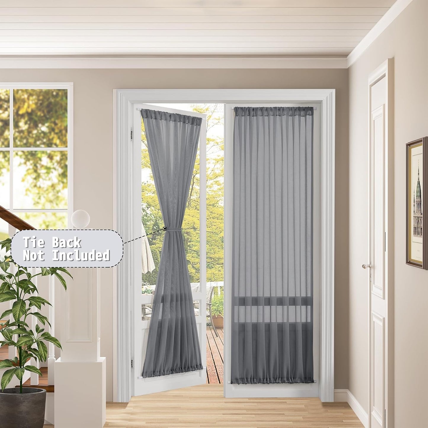 Tollpiz Sheer Door Curtains Closet Linen Textured Curtains Sheer Doorway Light Filtering Voile Rod French Door Pocket Curtain Patio Glass Door, 25 x 72 inches Long, Dark Grey, Set of 1 Panel