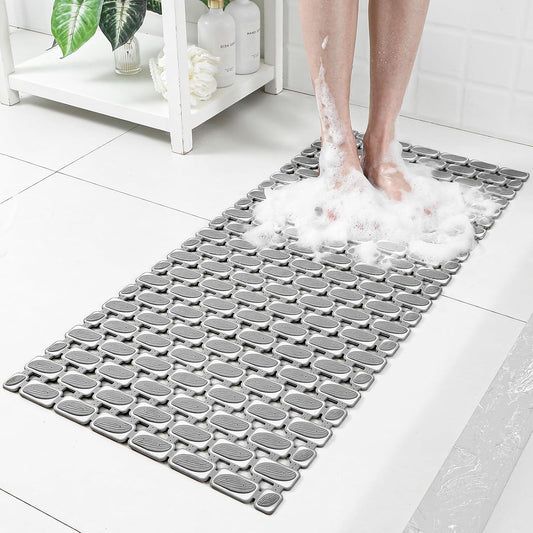 Bath Mat for Tub Non Slip Shower Mat for Elderly - 36 x 16 Inch Soft Durable Bathtub Mat Non Slip Shower Mat for Inside Shower with Suction Cups & Drain Holes, Machine Washable Easy to Cut, Dark Grey