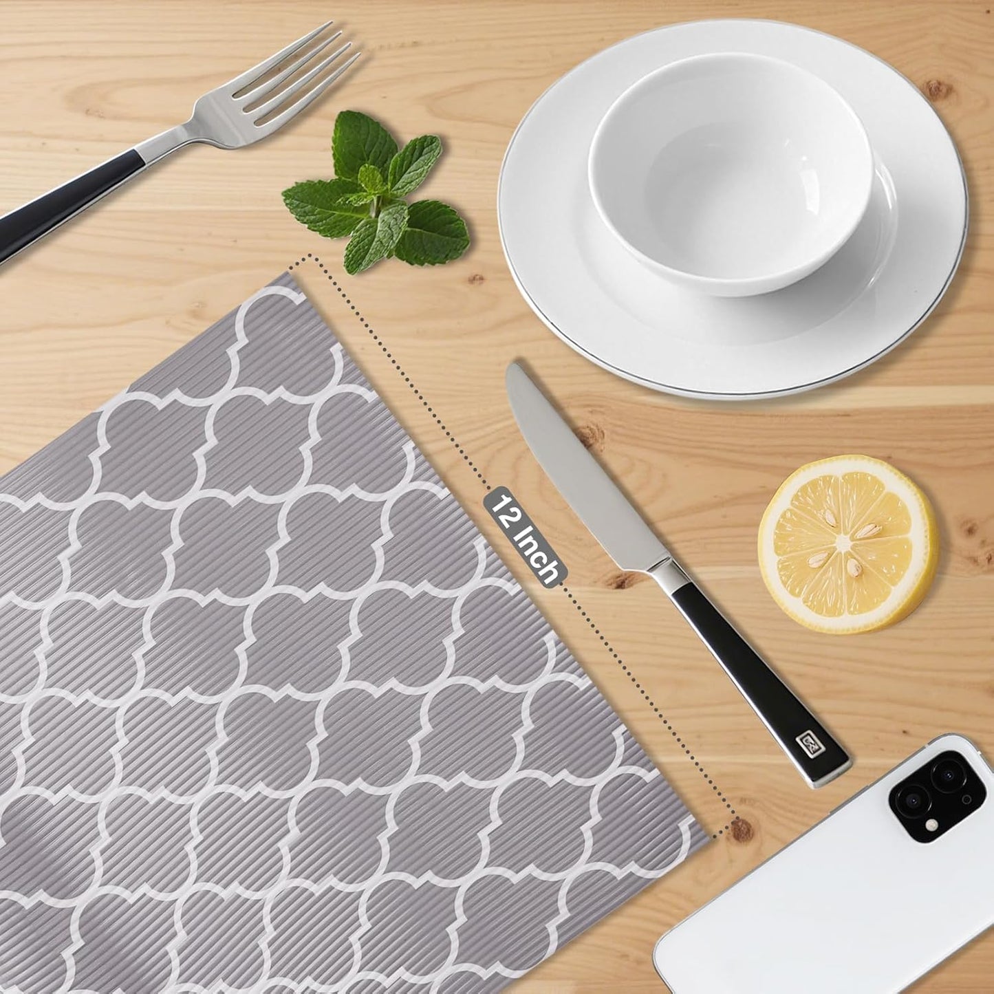 Glotoch Non Adhesive Shelf Liner for Kithchen Cabinets,Non Slip Drawer Liners for Dresser,Waterproof Cabinet Liners for Shelves/Cupboard/Fridge/Bathroom,Gray 12X60 Inch