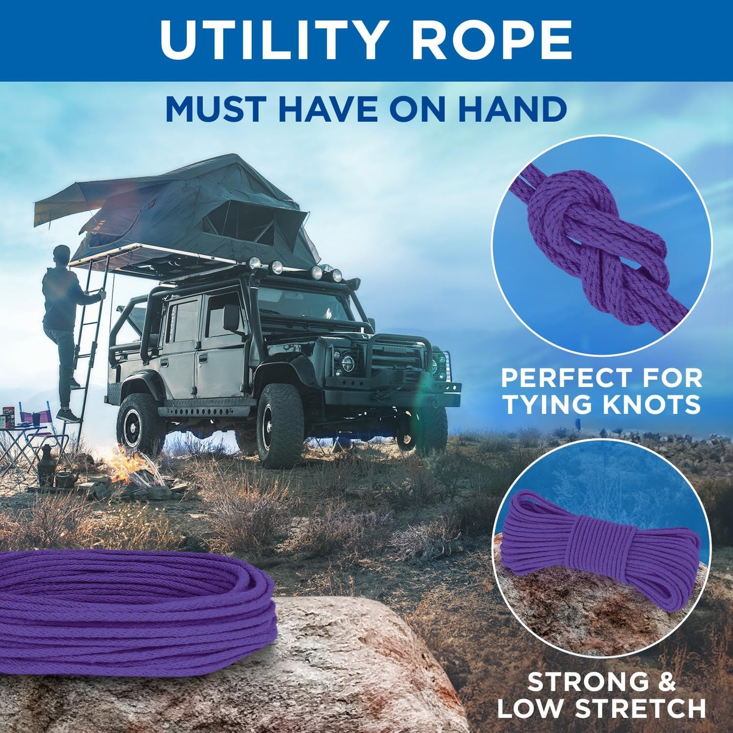 TECEUM Cotton Rope 3/16” (5 mm) – 100 FT – Strong All-Purpose Braided Rope – Natural Cotton – for Crafting, Сamping, Clothes Line, DIY, Indoor & Outdoor Use – Purple