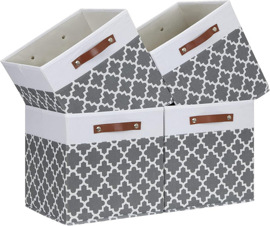 Temary Cube Storage Bins 13x13 Cubes Storage Bins for Shelf, 4 Pack Cube Storage Bins for Organizing Storage Basket with Handles(Grey Lattice)