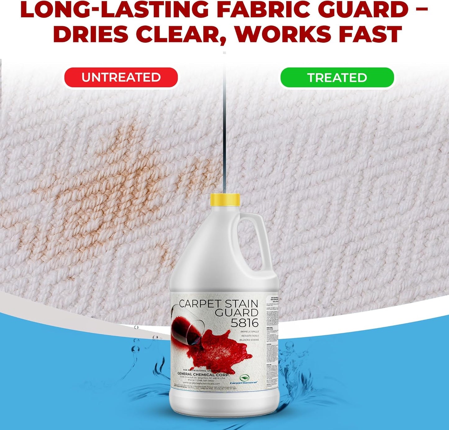 General Chemical Stain Shield Spray - Safe Fabric Protector Spritz and Stain Guard 5816 for Upholstery, Carpets, Rugs, Drapes & More - Impermeable Protectant Spray for Outdoor & Indoor Use -4 Gal Case