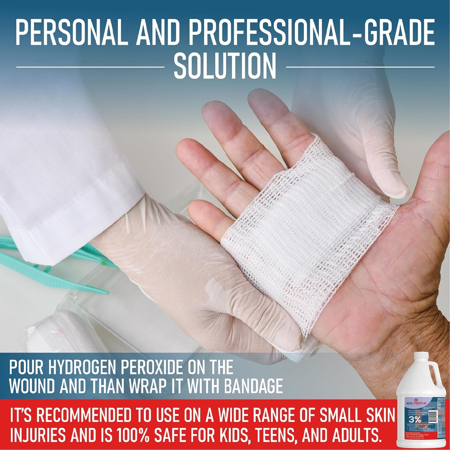3% Hydrogen Peroxide - First Aid Antiseptic & Multipurpose Cleaner - Topical Wash for Cuts, Scrapes and Minor Cuts - H2O2 Hydrogen Peroxide 3 Percent USP Solution (2 Gallon)