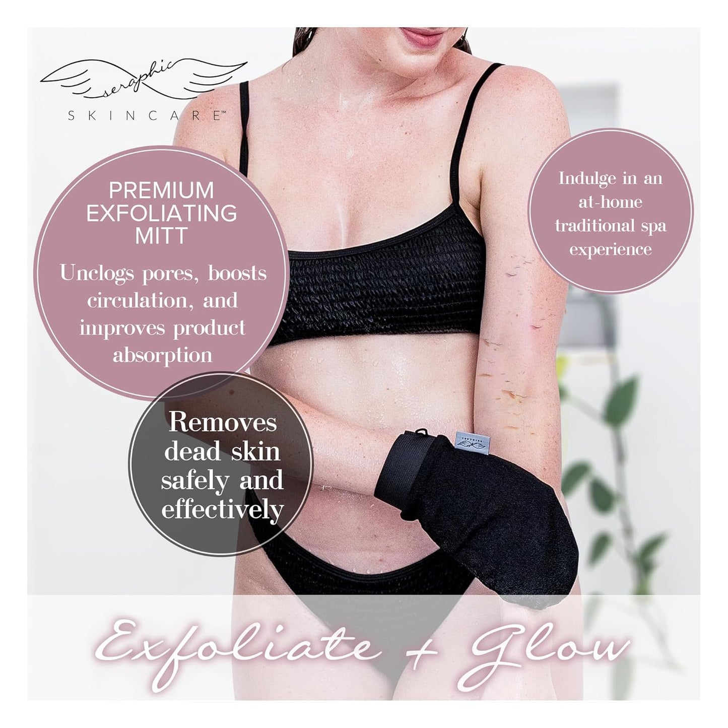 Seraphic Skincare (Original) Premium Exfoliating Mitt for Body (1pc) – 100% Vegan Viscose Traditional Body Scrub Glove Kessa Korean Washcloth – Body Exfoliator for Self-Tan Removal & Keratosis Pilaris
