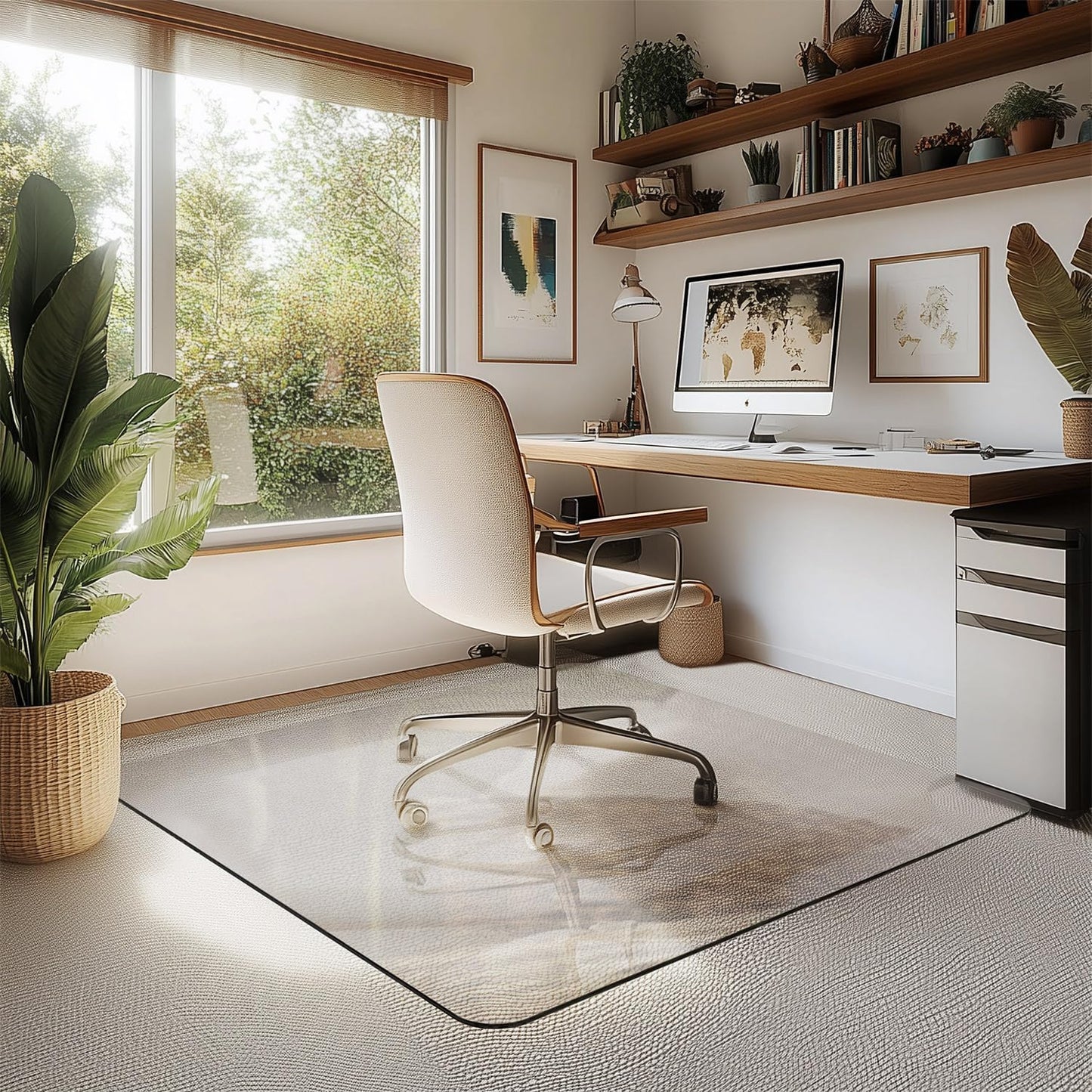 Office Chair Mat for Carpet & Hardwood, Upgraded 45" x 45" Tempered Glass Chair Mat for Office Home, with 4 Anti-Slip Pads