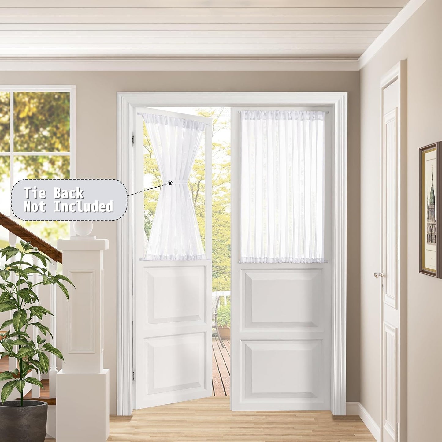 Tollpiz Short Sheer Door Curtains Closet Linen Textured Curtains Sheer Doorway Light Filtering Voile Patio Glass Door Rod Pocket Curtain French Door, 54 x 40 inches Long, White, Set of 1 Panel