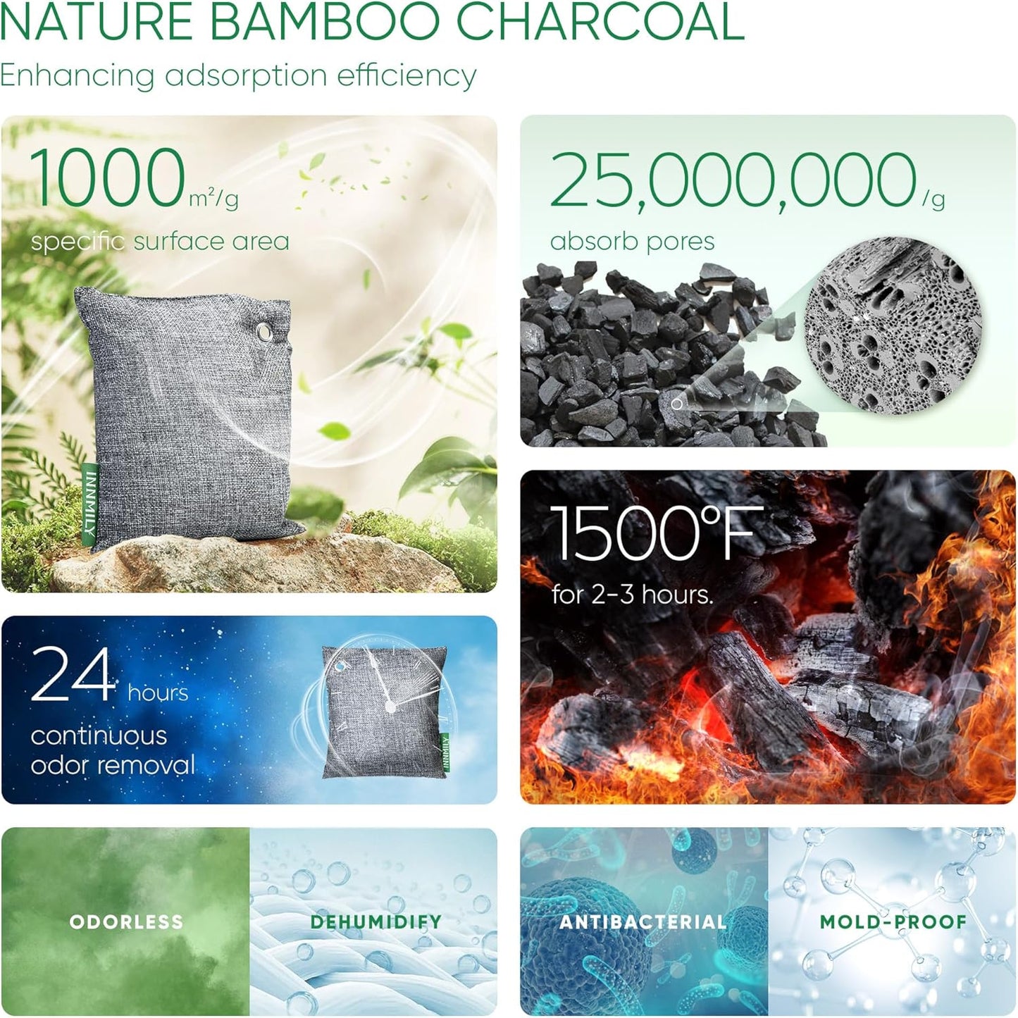 Activated Charcoal Odor Absorber,Large 500g W Hooks Nature Odor Eliminator for Strong Odor,Bamboo Charcoal Air Purifying Bags,Moisture Absorbers for Fresh Home Car Closet Pet,Smoke Smell Deodorizer