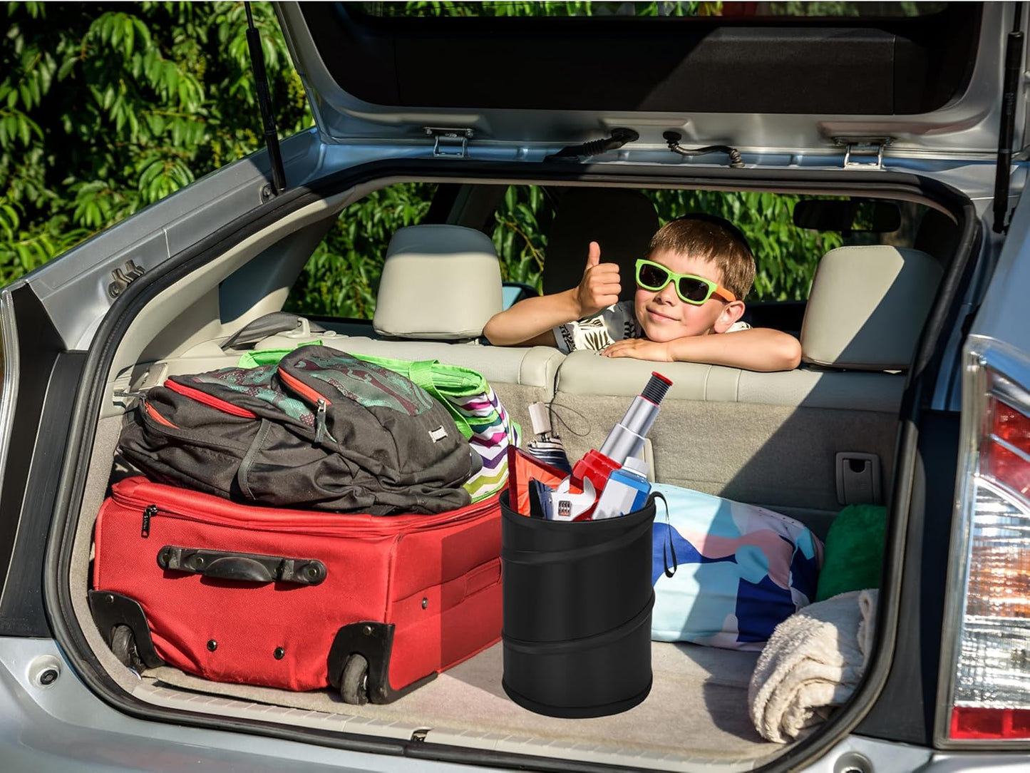 Ginsco 2Packs 4 Gallons New Leakproof Car Trash Can, Large Trash Can Pop-up Collapsible Hanging Car Trash Bin, Waterproof PEVA Liner Open-Top Garbage Can for Home Office Camping