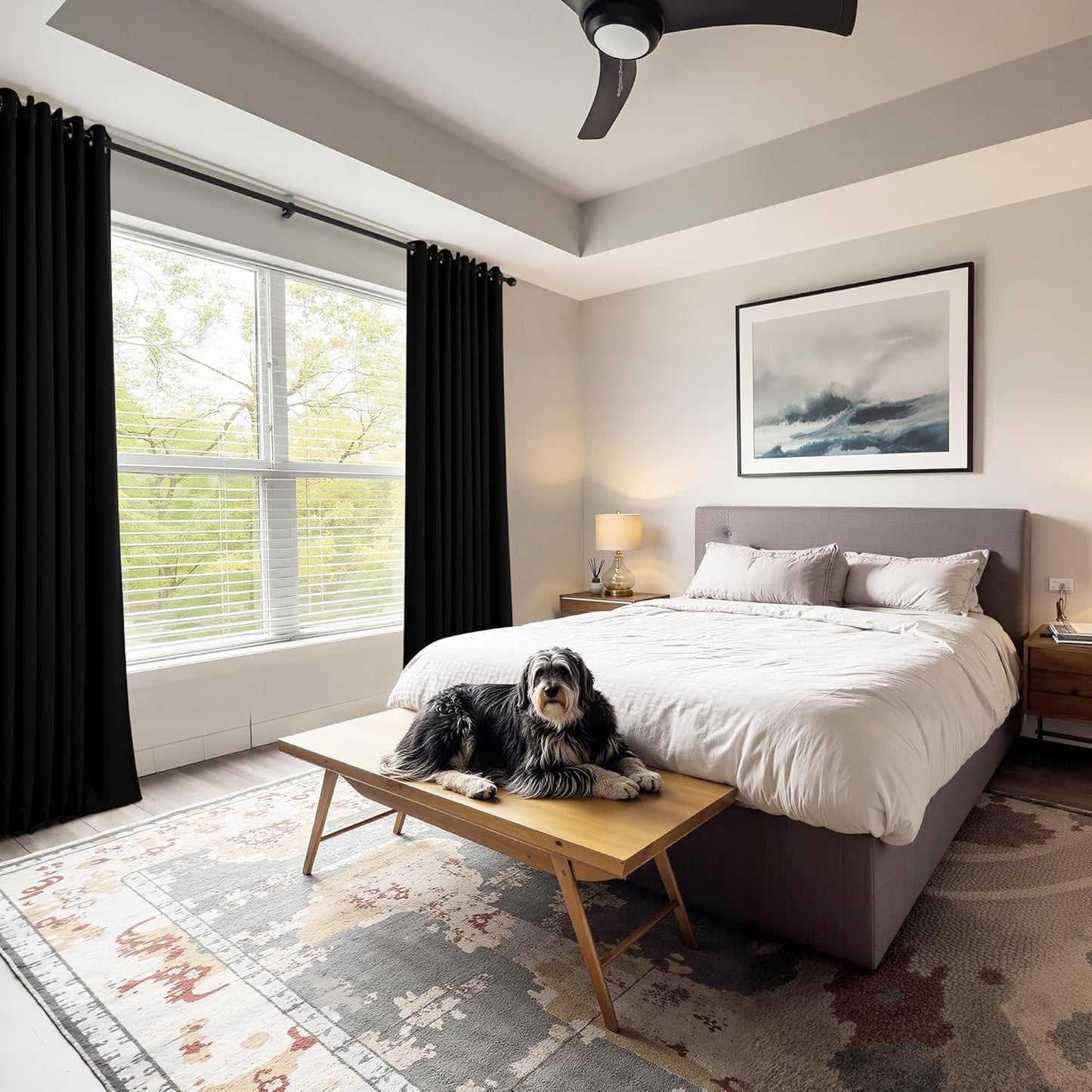 PONY DANCE Blackout Curtains for Bedroom 72 Inch Length 2 Panels Set, Privacy Thermal Insulated Room Darkening Grommet Drapes for Living Room Window, W34 x L72 Inch, Black