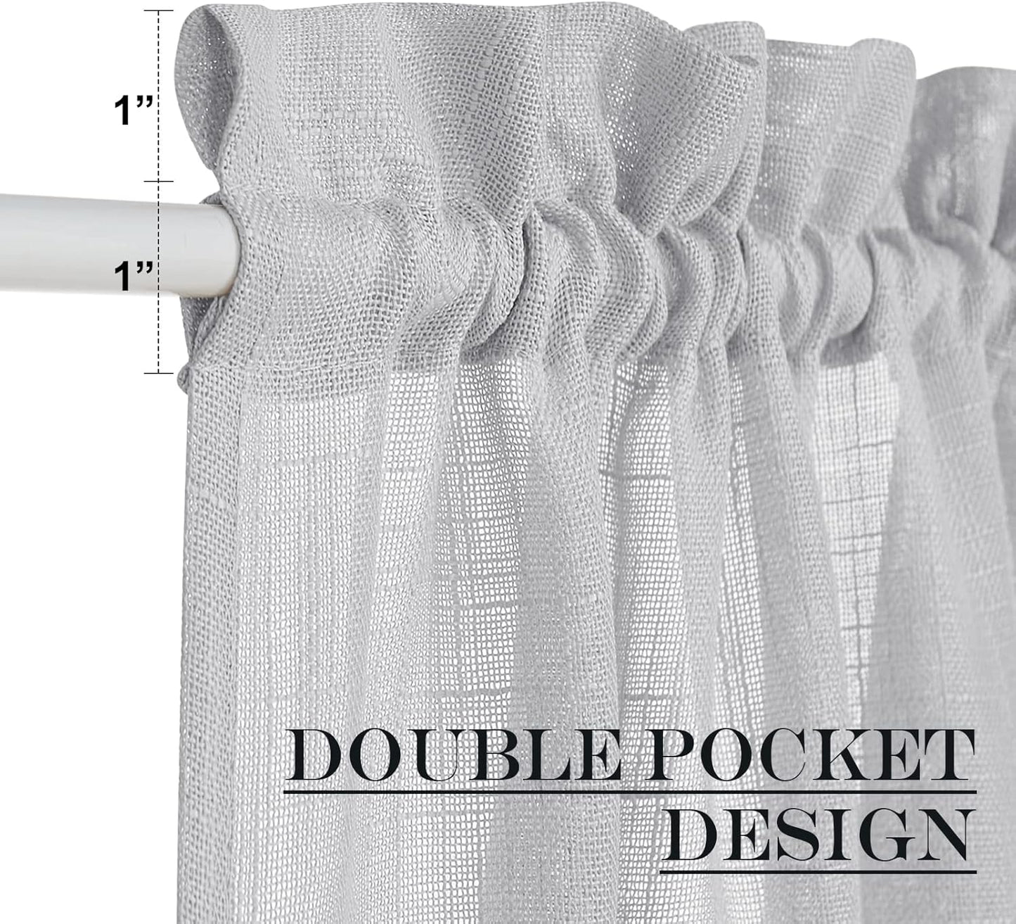 NICETOWN Translucent Door Curtain for Sidelight - Linen Textured French Door Semi Sheer Curtain(Light Grey, 40 inches Length, Single Panel, 1 Tieback Included)