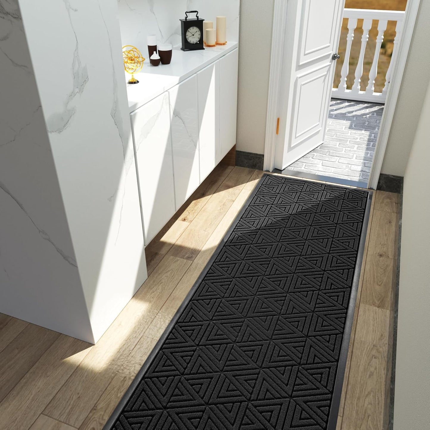 Yimobra Front Door Mat Outside Entrance 72 x 24, Waterproof and Washable Outdoor Mat, Non Slip Rubber Backing, Heavy Duty Welcome Matt for Home Entry Floor Porch Garage Office, Low Profile, Black