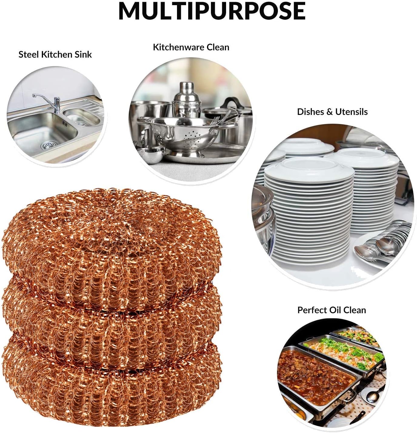 12 Pack Copper Coated Scourers by SCRUBIT – Scrubber Pad Used for Dishes, Pots, Pans, and Ovens. Easy scouring for Tough Kitchen Cleaning.