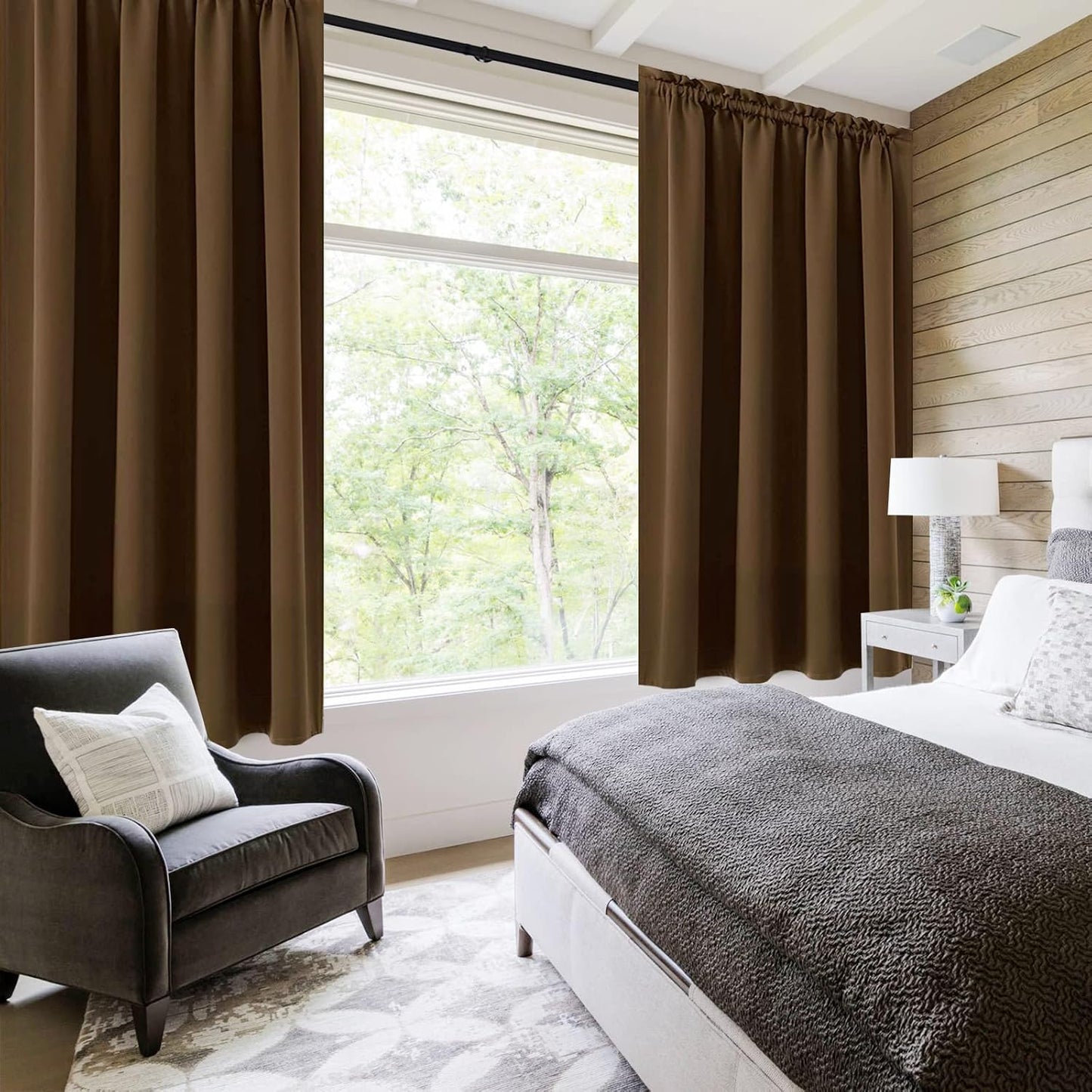 DWCN Blackout Curtains Room Darkening Thermal Insulated Bedroom Curtains Window Curtain Panels, 52 x 63 inches Long, Set of 2 Brown Rod Pocket Drapes