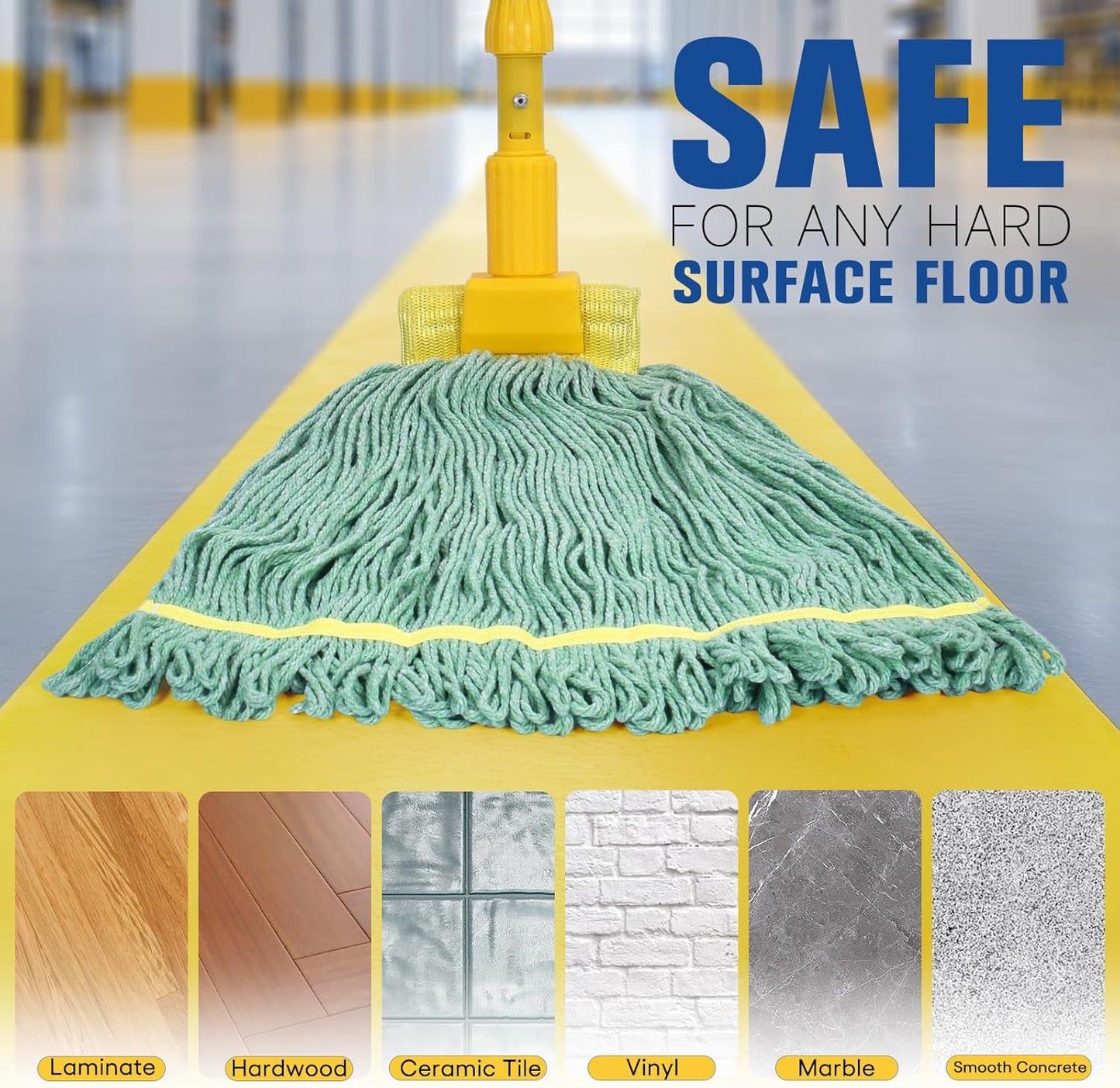 Matthew Cleaning Commercial Mop Head Replacement, 5 Inch Wide Headband, Looped End Cotton Blend String Wet Mops for Floor Cleaning, 24 oz Large, Case Pack 12 Pcs Green