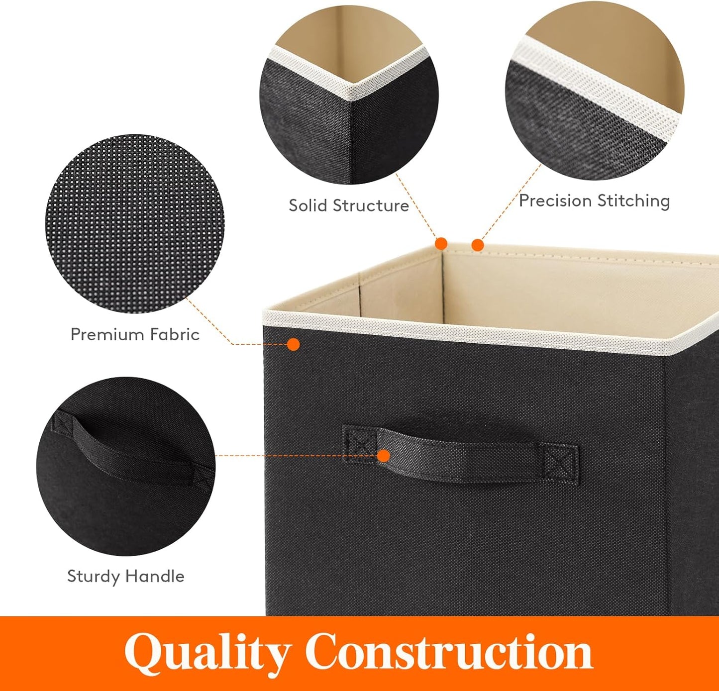 Lifewit 12 Packs Storage Cubes, 11 Inch Cube Storage Bins, Foldable Decorative Fabric Storage Baskets for Organizing Home Organizers with Handles for Shelves, Closet, Black