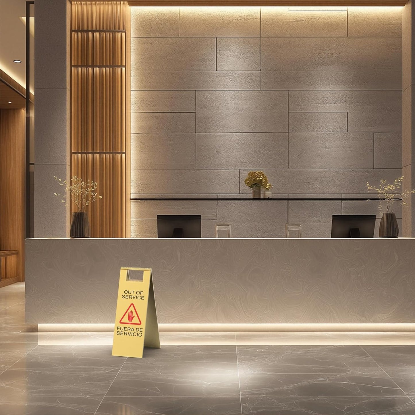 Stainless Steel Out of Service Sign Portable Foldable Sign 2-Pack (Gold)