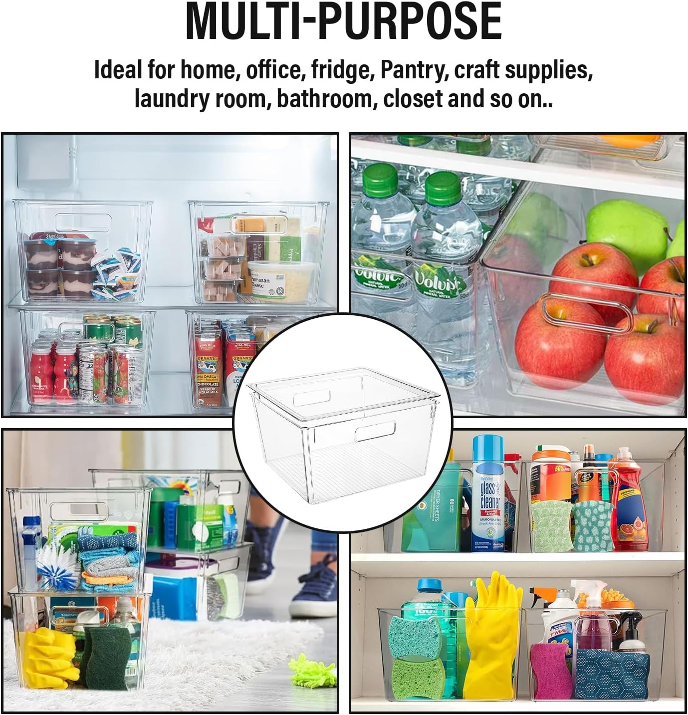 Extra Large Stackable Clear Plastic Storage Bins with Lids, Perfect for Kitchen Organization or Pantry Organization and Storage, Fridge Organizer Bins for Organizing, Under the Sink Organizers