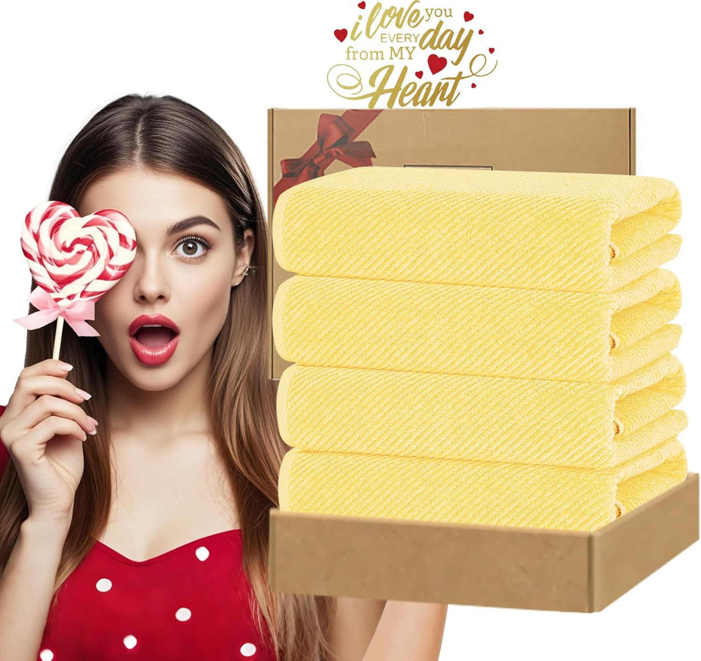 Yellow Bath Towels, Luxury Bath Towels Set of 4, Large 30"x56" - Cotton | Quick Dry | Lightweight | Thick | Soft | Absorb, Shower Towels for Hotel, Showering & Bathroom, Bath Towel Gift Set