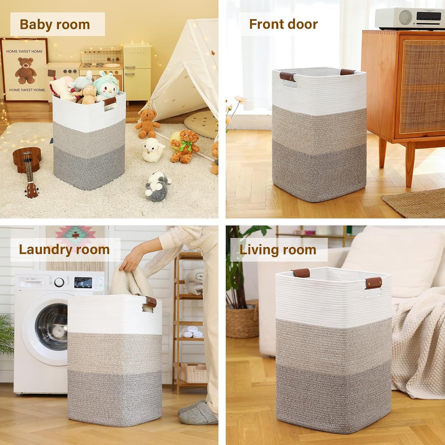 Laundry Hamper 96L Extra Large Laundry Basket, Woven Blanket Basket, Cotton Woven Storage Hamper with Handles for Living Room, Large Baskets for Pillows, Blankets, Clothes-Gradient Yellow