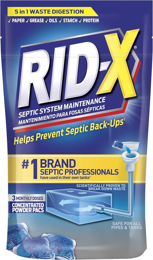 Rid-X Septic System Treatment, Septic Tank Treatment, 3-Monthly Supply Dual Action Septi-Pacs - 3.2 oz