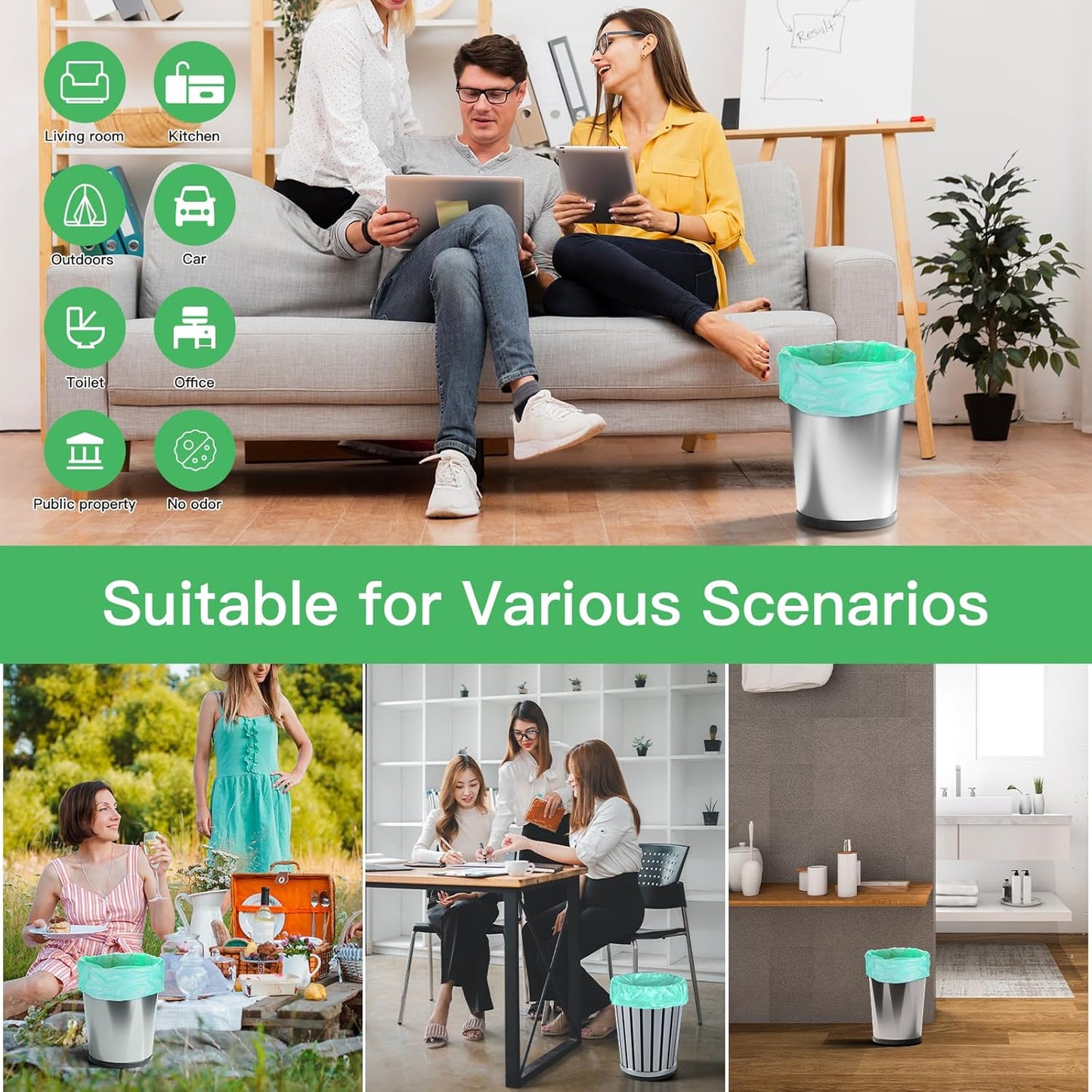 Biodegradable Trash Bags 13 Gallon Tall Kitchen - Inwaysin 75 Counts Large Unscented Compostable Recycling Garbage Bag Blue Bulk Strong Thick Wastebasket Liners for Bathroom Toilets