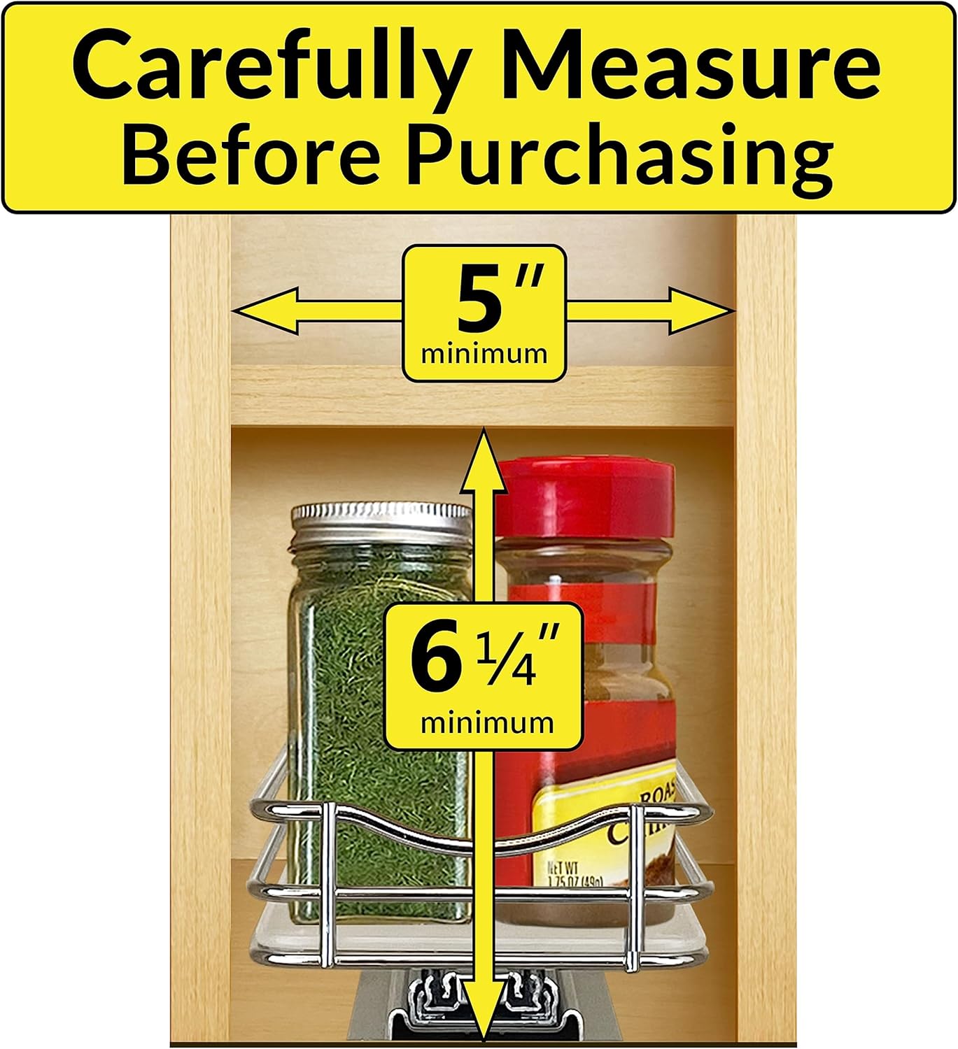 LYNK PROFESSIONAL® Pull Out Spice Rack Organizer for Inside Kitchen Cabinets - 4-1/4 inch Wide - Slide Out Drawer – Chrome Sliding Spice Cabinet Organization Shelf Racks - 1 Tier