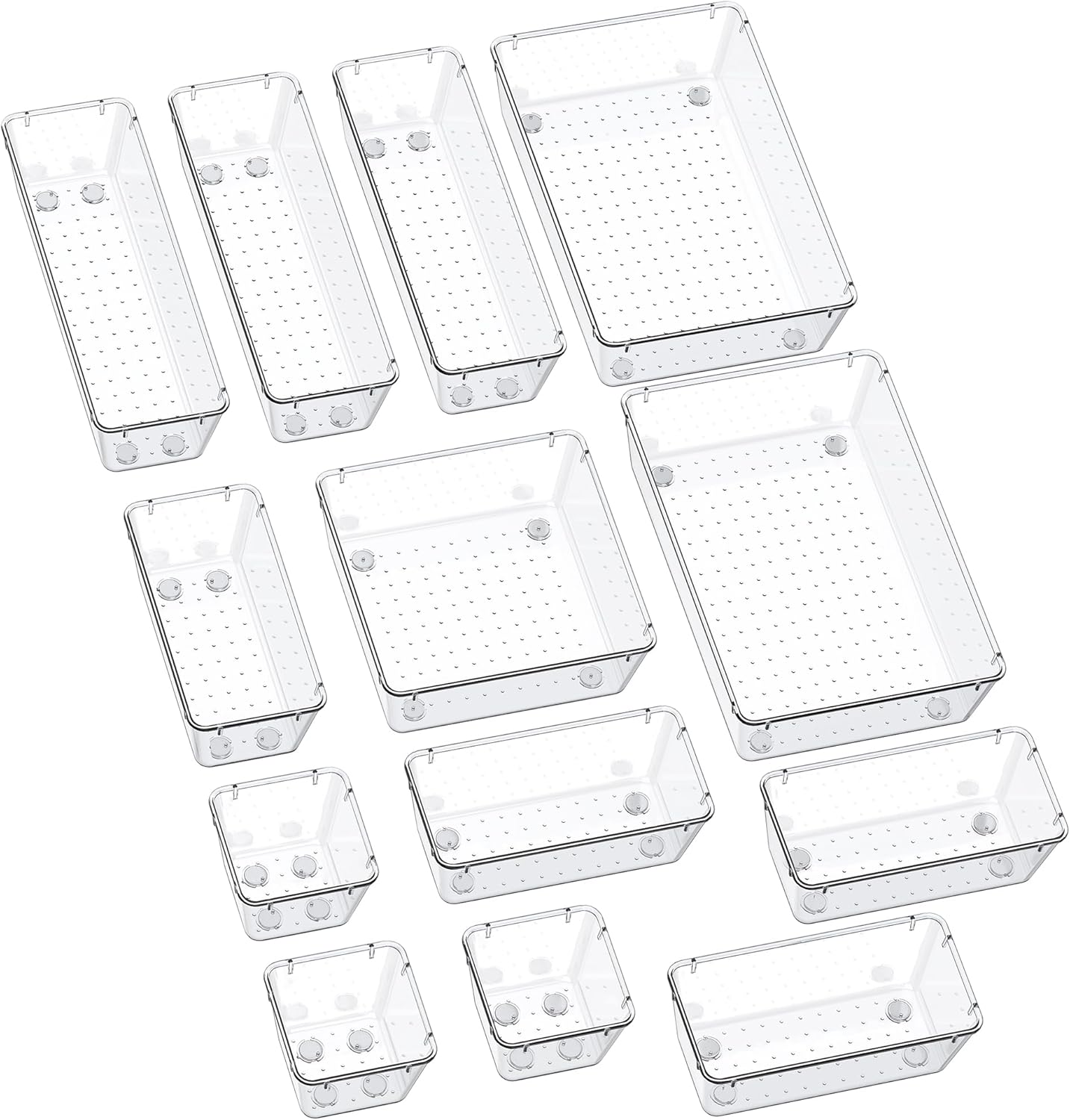 SMARTAKE 13-Piece Drawer Organizers with Non-Slip Silicone Pads, 5-Size Desk Bathroom Drawer Organizer Trays Storage Tray for Makeup, Jewelries, Utensils in Bedroom Dresser, Office and Kitchen, Clear