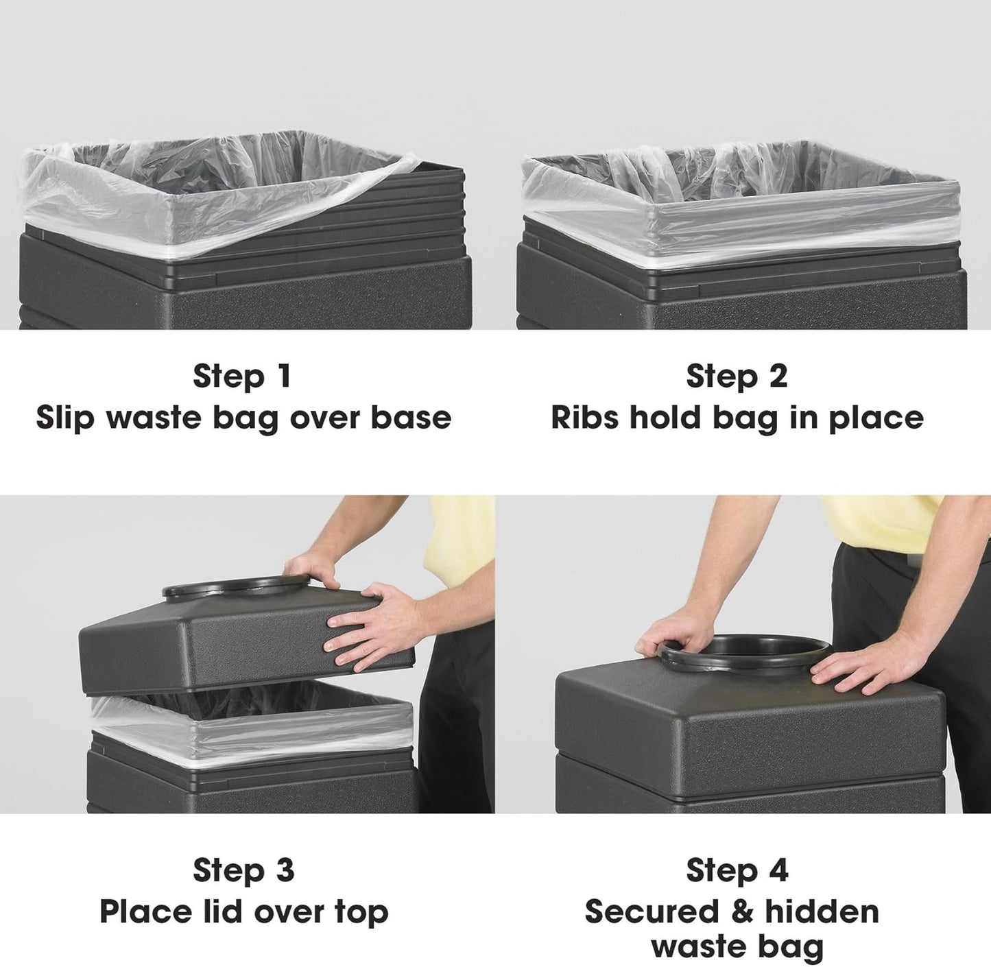 Safco Canmeleon Trash Can, 38 Gallons, Indoor and Outdoor Use, Open Top, Durable & Weather-Resistant Commercial Garbage Can with Stone Panels, Black