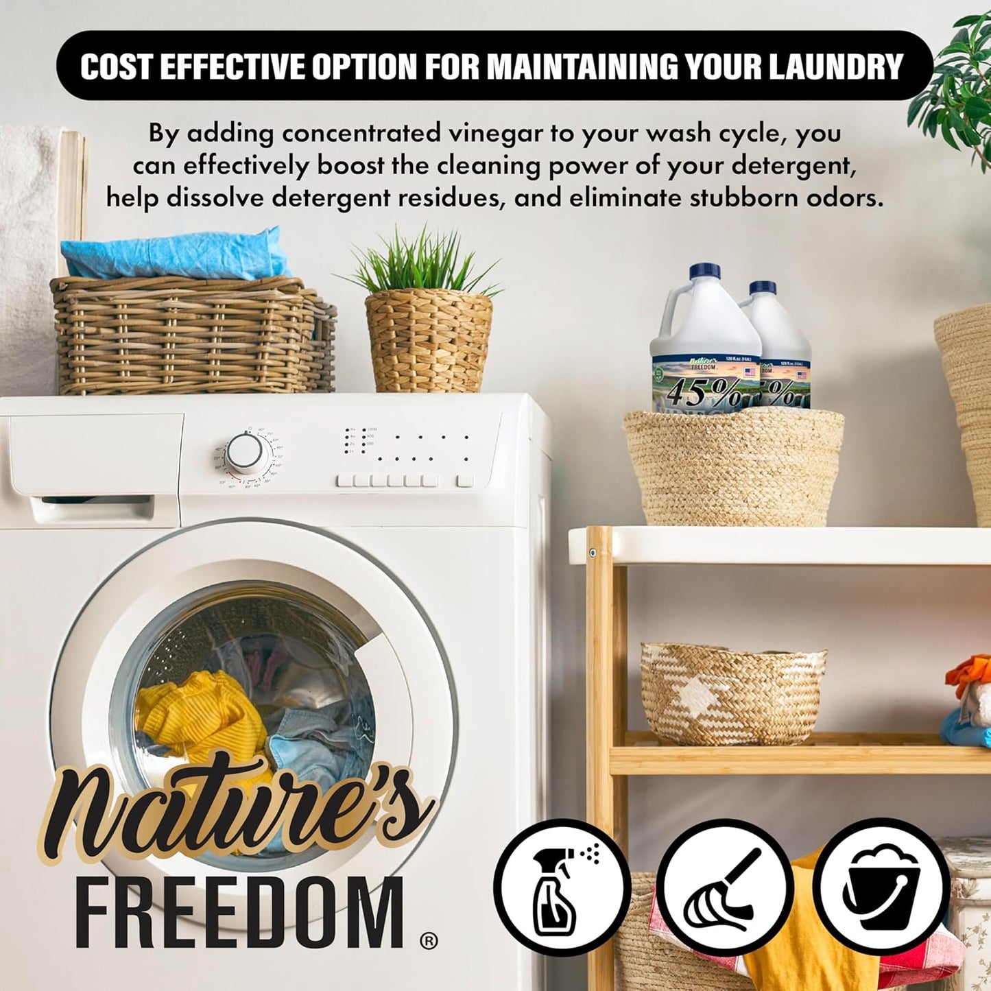 Nature's Freedom 45% Concentrated Vinegar, 4 Gallons - Dilutes to 36 Gallons - 9x Strength Multi-Purpose Solution