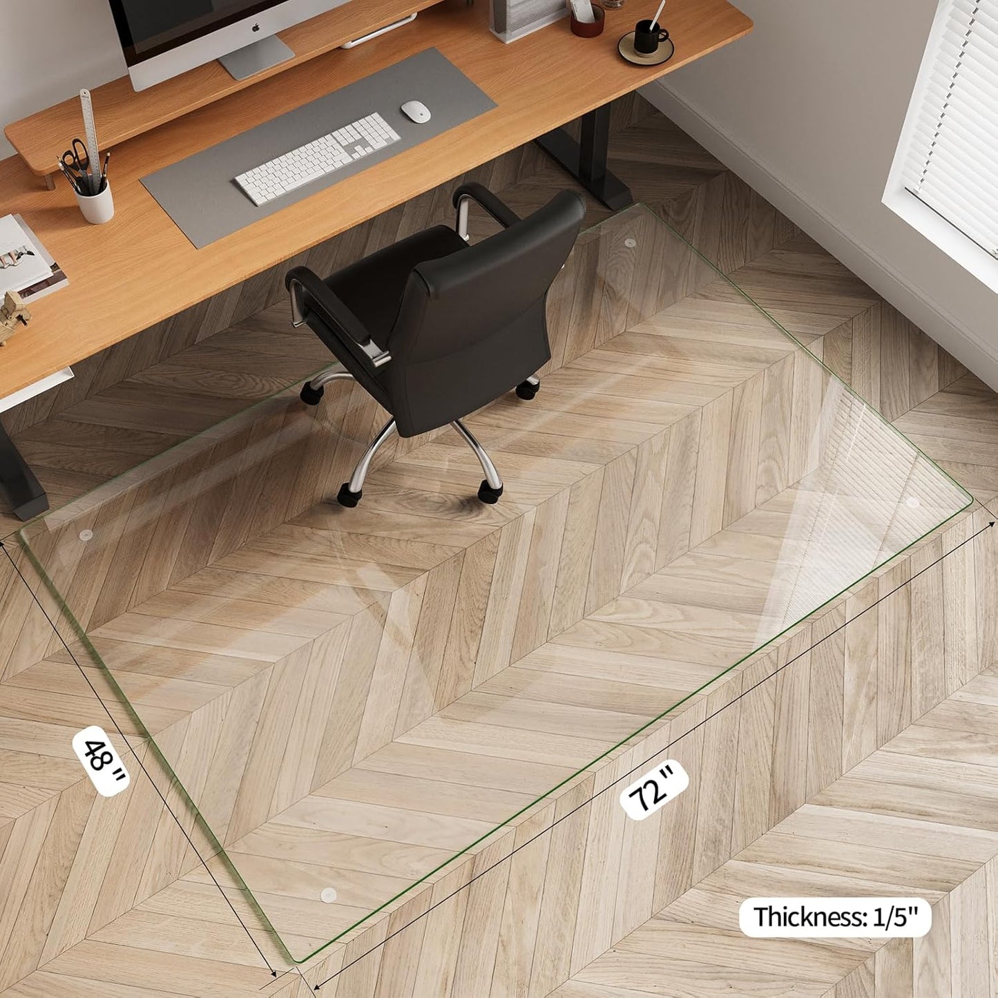 Koonmi Tempered Glass Chair Mat for Hardwood Floors & Carpets, 48" x 72“ Transparent Heavy Duty Office Floor Protector with Noise-Free Gliding Shatterproof for Home Office Desk