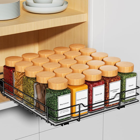 RCHYFEED Pull Out Spice Rack Organizer for Cabinet,Slide out Spice Organization for Inside Cabinets,Heavy Duty Seasoning Organizer Fits Kitchen and Pantry,Sauces,Canned (10.5''Wx10.5''Dx2.5''H)