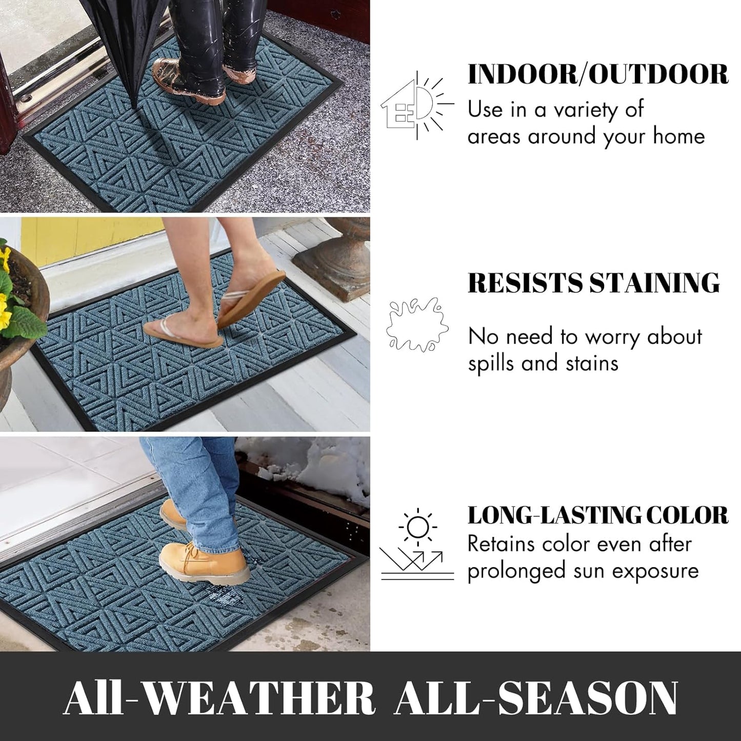 Yimobra Large Door Mat 36x24, All-Weather Waterproof Non-Slip Welcome Matt Outdoor, Heavy Duty Non Slip Doormat for Entryway for Patio and Garage Indoor, Easy Clean, Mix Blue