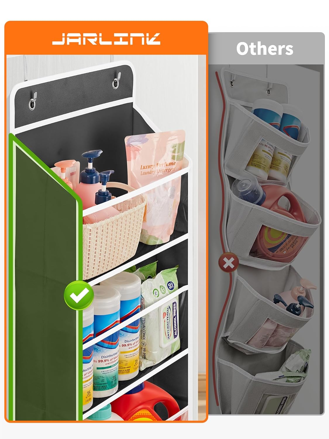 JARLINK Toy Stuffed Animal Storage, Over The Door Organizer W/Clear View Windows, 44lb Load, Baby Toy Storage Organizer for Nursery, Kid Bedroom, Newborn Baby Essentials (Black)