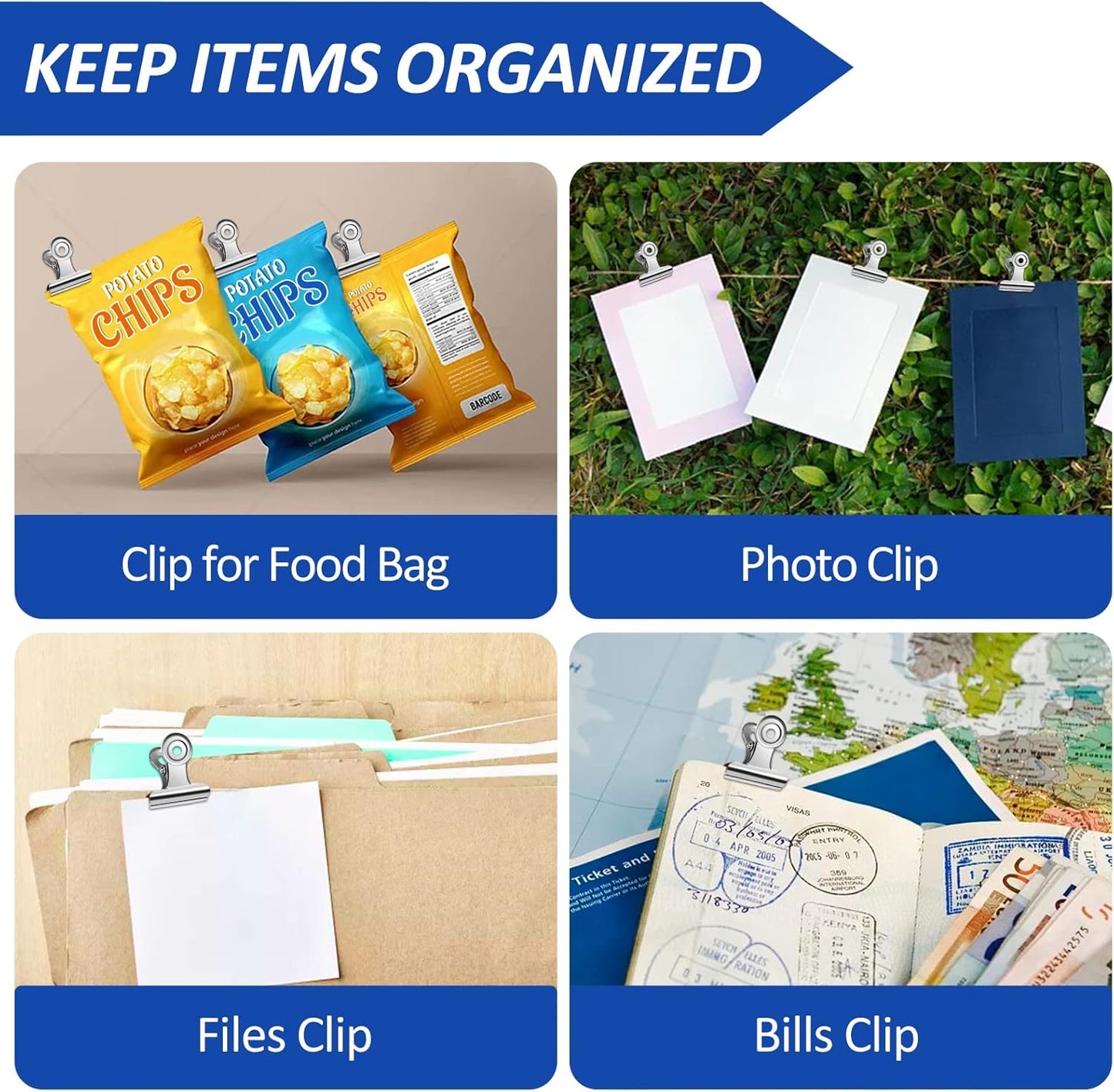 30 Pack Small Bull Clips 1.22 Inch Mini Metal Hinge Clips Binder Paper Hinge Clip for Office, Home, School, Shops, Silver, 31mm