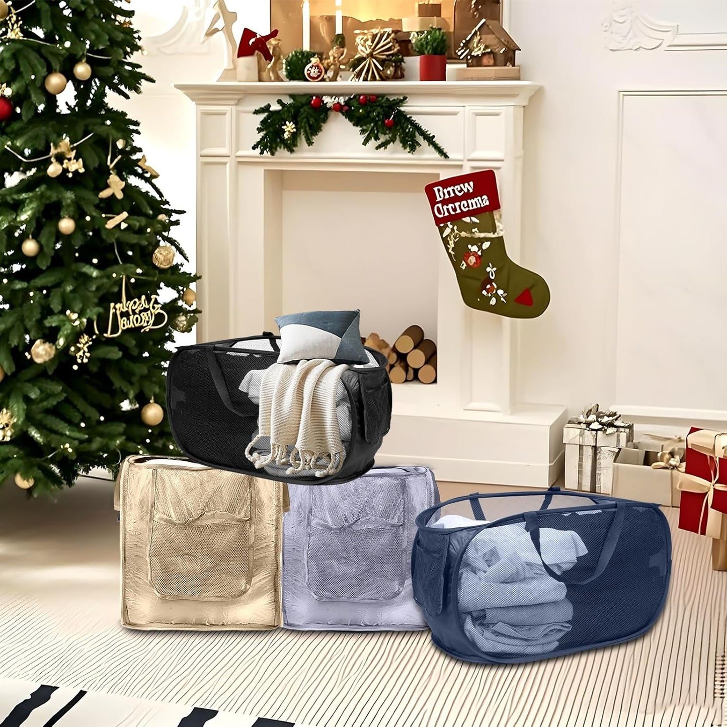 2 Pack Closet Storage Bins, Storage Containers for Closets, Fabric Closet Bins for StorageDecorative ,Collapsible Baskets for Organizing Clothes Toy Nursery (Beige/Gray)