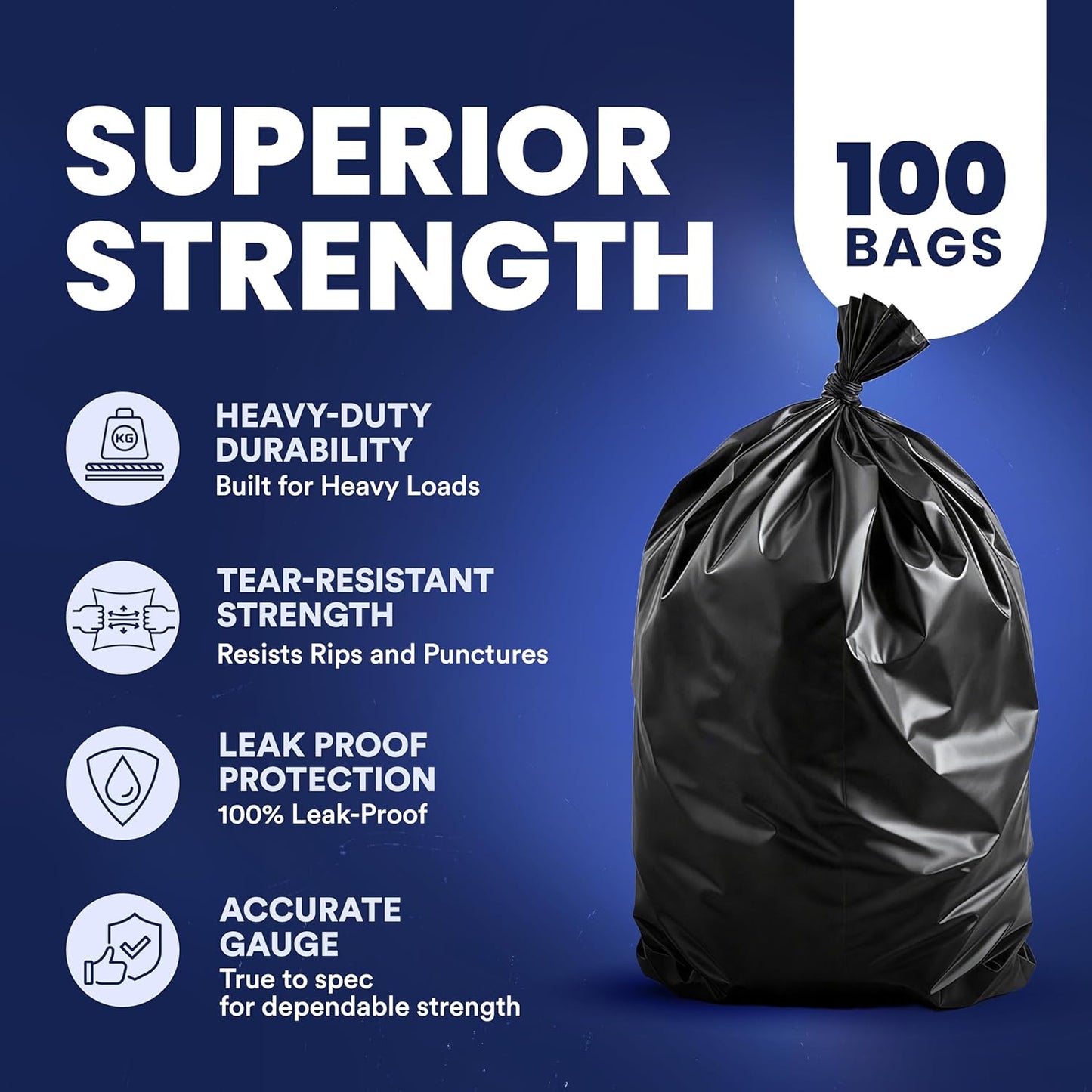 Plasticplace 55-60 Gallon Trash Bags │ 1.0 Mil │ Black Heavy Duty Garbage Can Liners │ 38” x 58” (100 Count)