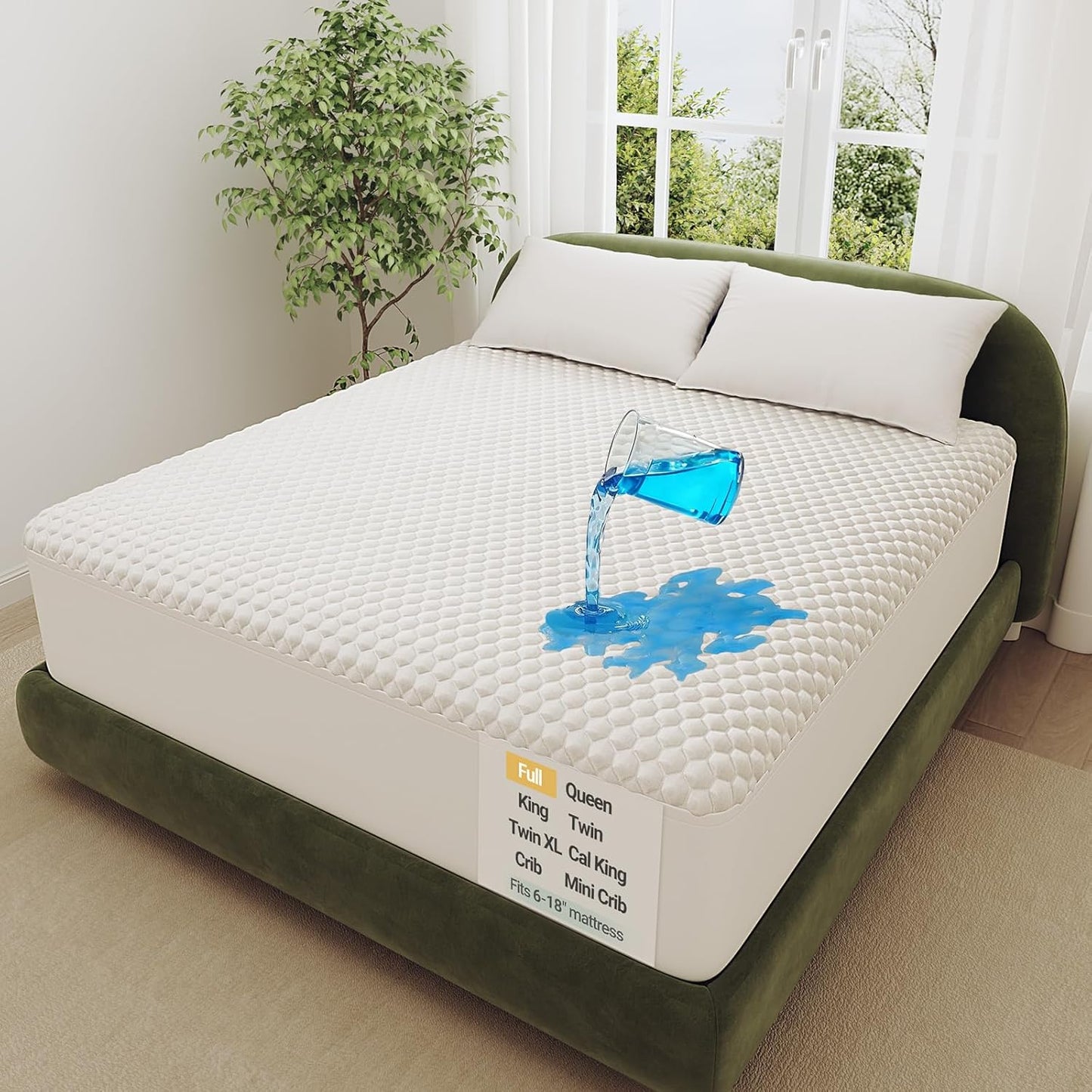 OhGeni 100% Waterproof Mattress Protector, Full Size Mattress Pad, Fits 6"-20" Mattresses with Deep Pocket, Cooling, Breathable Fitted Sheets, Soft Bed Cover, Noiseless, Machine Washable