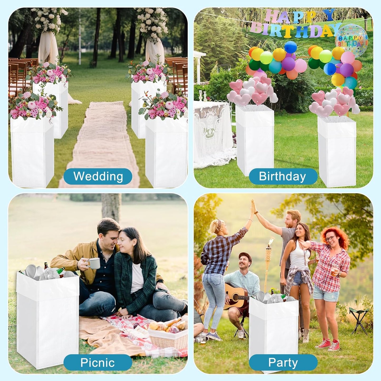 Rainmae 4PCS XL Size Disposable Trash Cans with Waterproof Lining for Parties, 30 Gallon Reusable Sturdy Garbage Bins for Birthdays and Weddings, Trash Can Bin for Garbage and Recycling