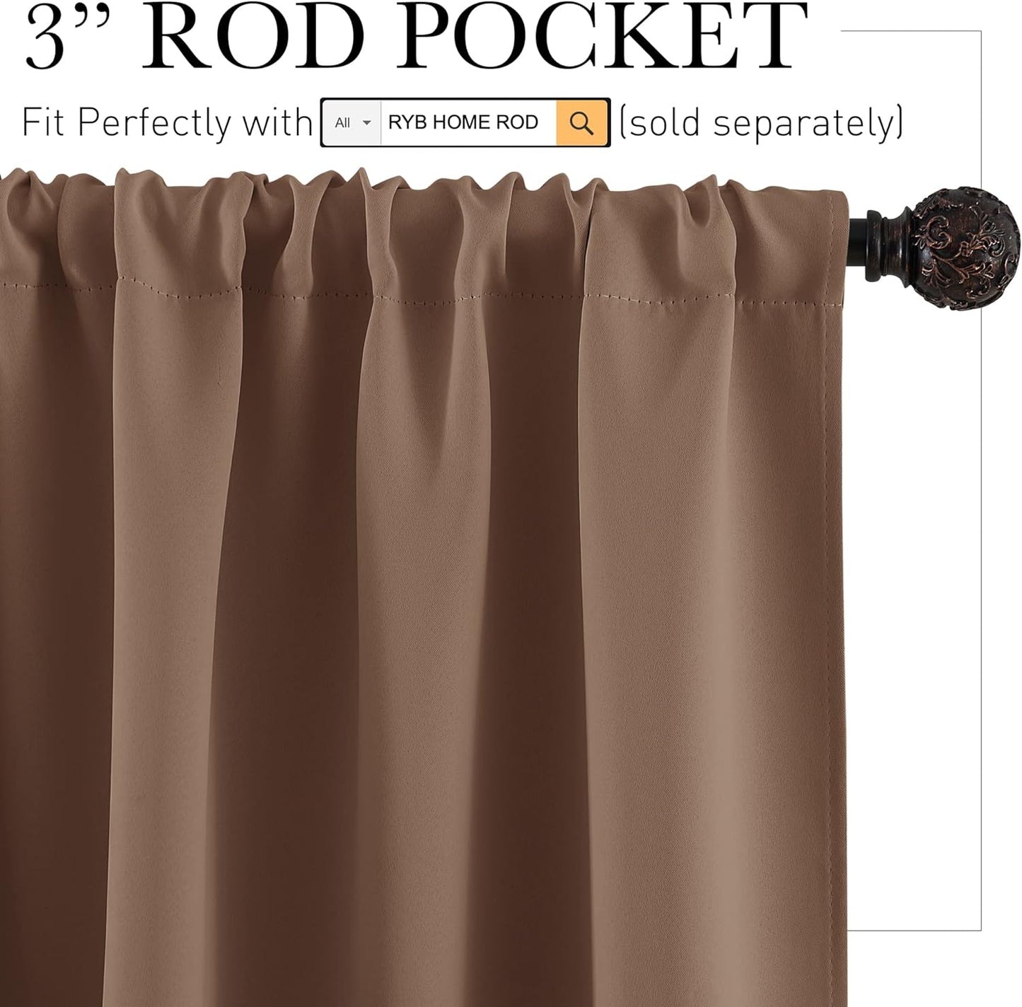 RYB HOME Blackout Curtains for Bedroom - Heavy Duty Thermal Insulated Curtains Balance Summer Heat and Winter Cold for Shift Worker Nursery, W 42 x L 54 inch, Mocha, 2 Panels