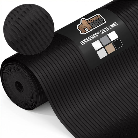 GORILLA GRIP DuraGuard Shelf Liner, 24x30 Non-Adhesive Cabinet Liners for Kitchen Drawers, Shelves, Refrigerator, Pantry Storage, Bathroom Closet, Durable Waterproof BPA Free Ribbed Plastic, Jet Black