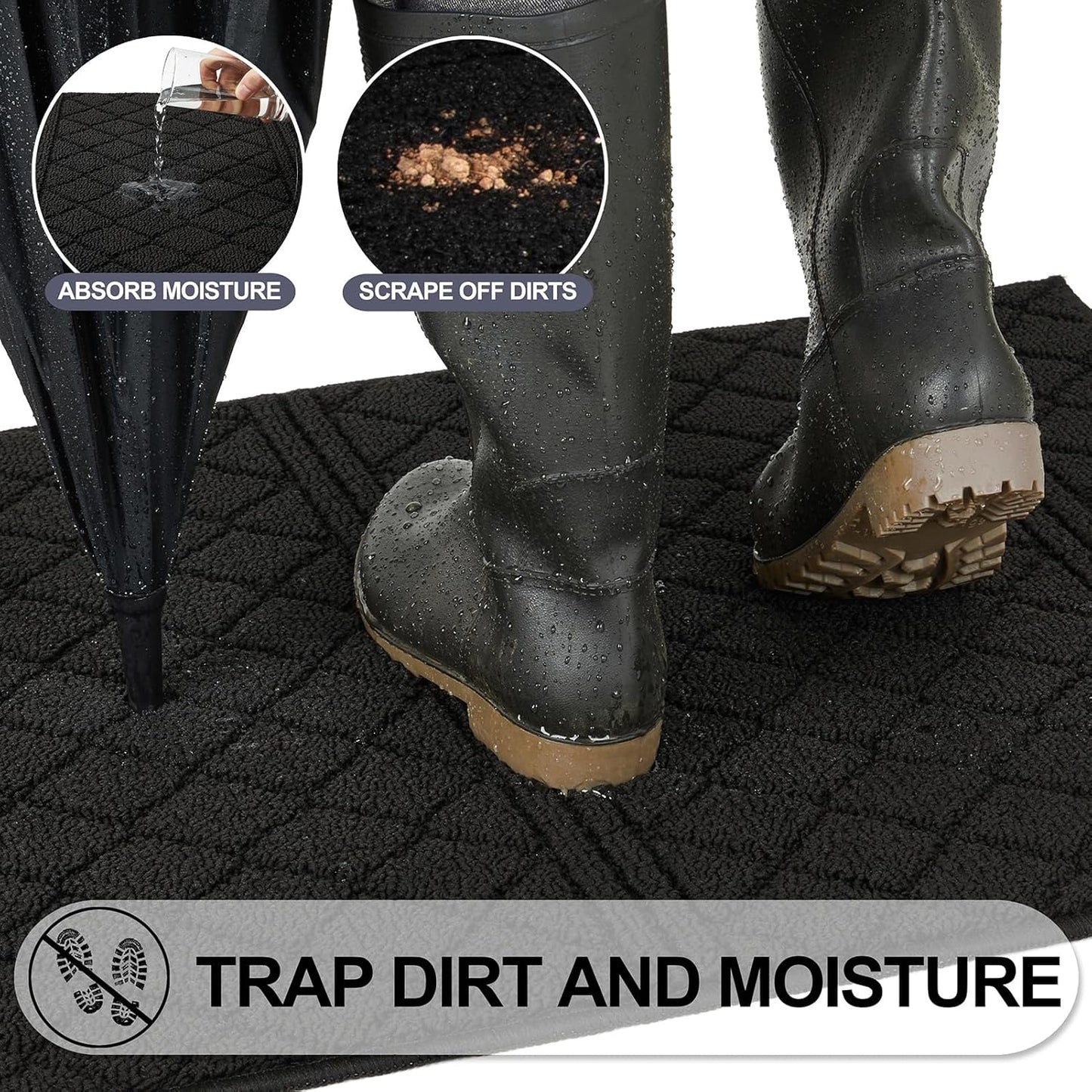 REFETONE Indoor Doormat, Front Back Door Mat 36"x59" Absorbent Rubber Backing Non Slip Door Mats, Low-Profile Resist Dirt Entrance Rugs, Machine Washable Door Rugs Inside Floor Mat for Entryway, Black