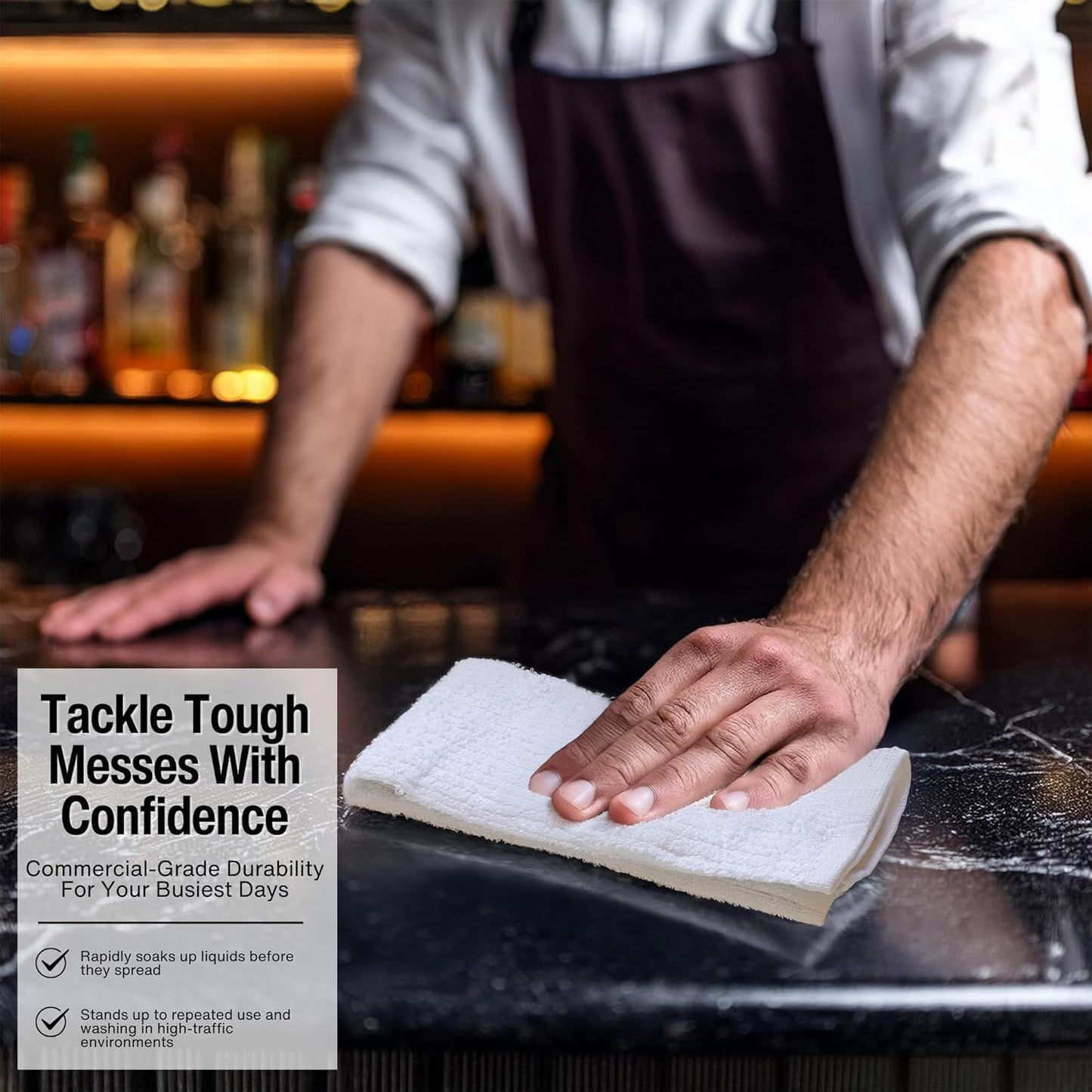 Bar Mop Cleaning Kitchen Dish Cloth Towels,100% Cotton, Machine Washable, Everyday Kitchen Basic Utility Bar Mop Dishcloth Set of 12, White