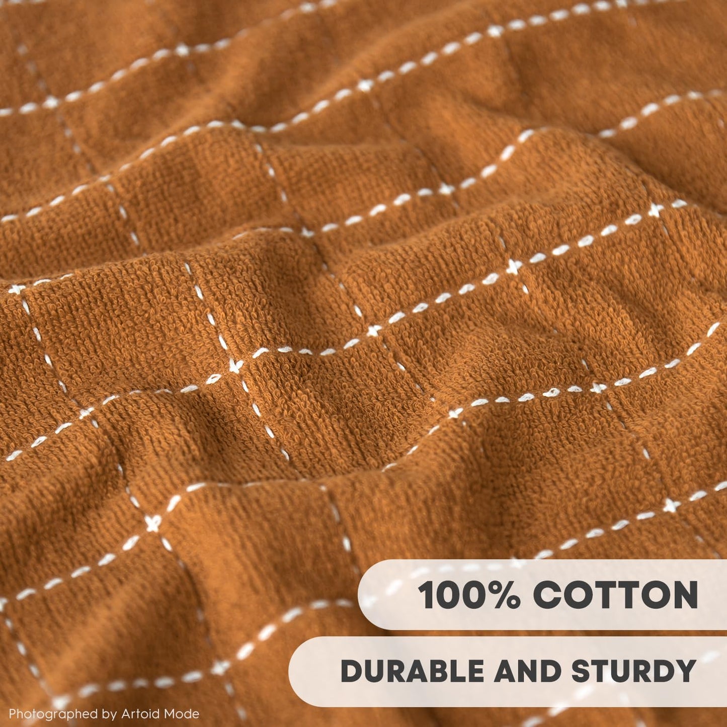 Artoid Mode Checkered Designed Cotton Black Caramel Terry Kitchen Dish Cloths, 12x12 Inch Soft Absorbent Quick Drying Cleaning Kitchen Rags Set of 6