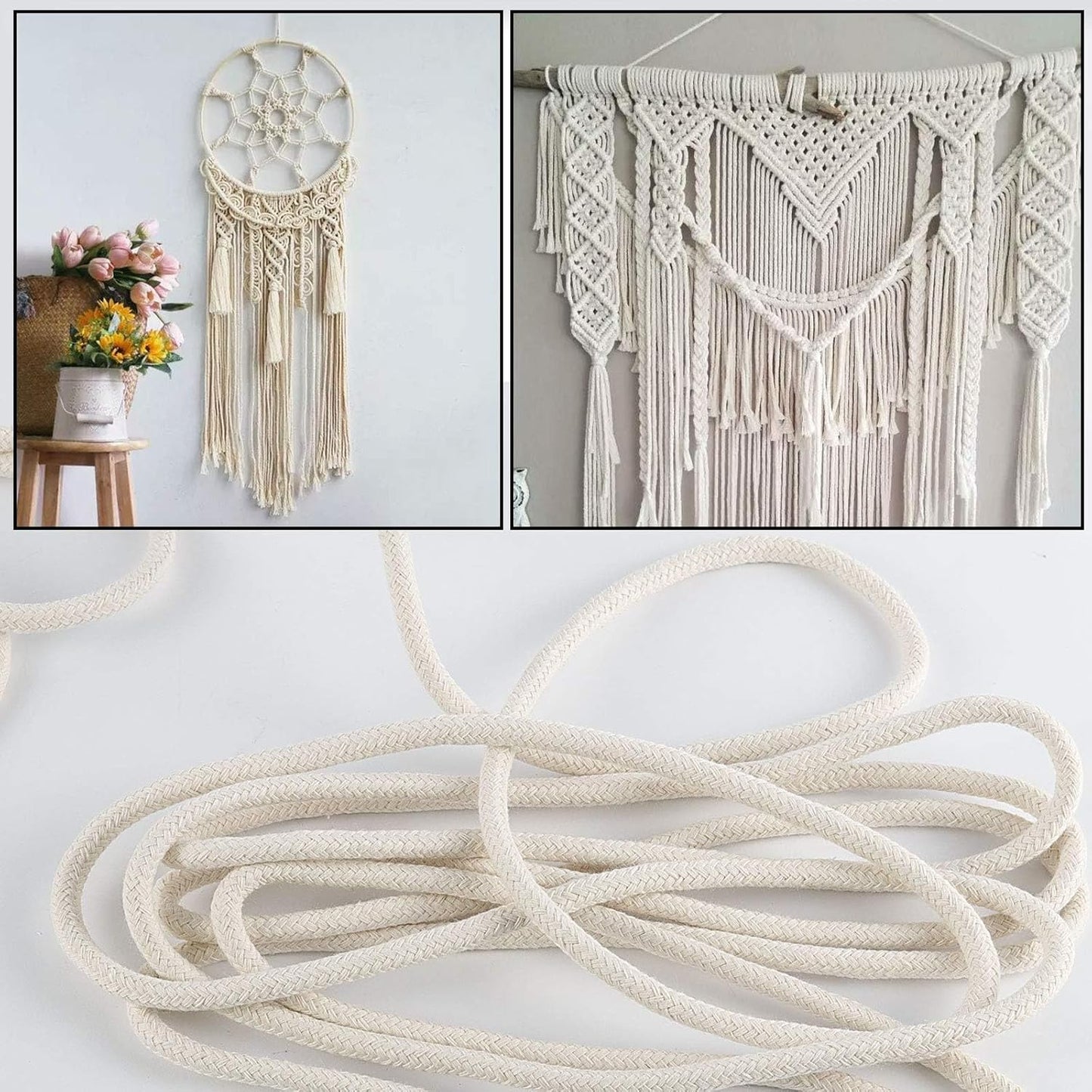 SOUJAP 5/32 Inch White Natural Cotton Clothesline Rope, 4mm x 328 Feet Cotton Sash Cord for Window, Decoration, Tie Down