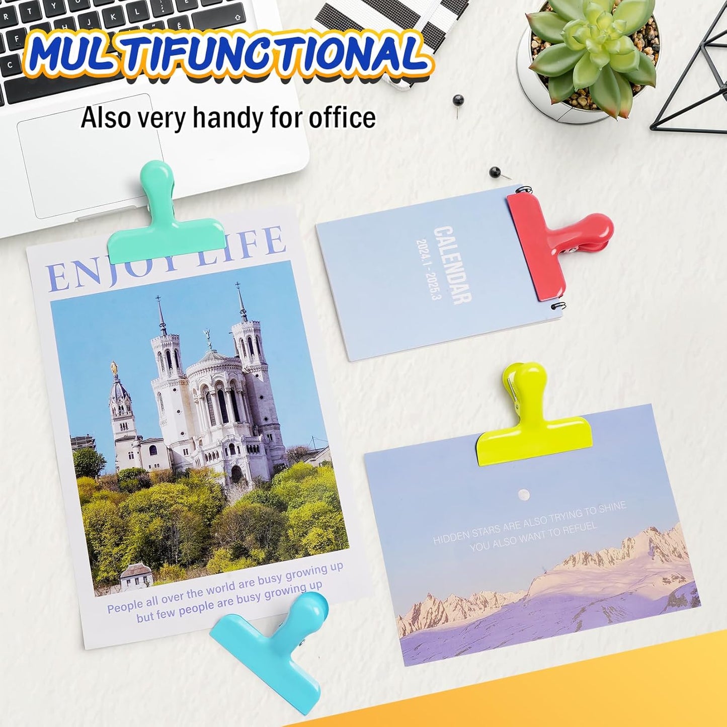 VNDUEEY 12 Pack Stainless Steel Chip Bag Clips, Chip Clips for Food Bags, Heavy Duty Metal Clip for Kitchen and Office to Seal Coffee Bags, Paper Sheets, Air Tight Seal-3 Inches, Multicolor