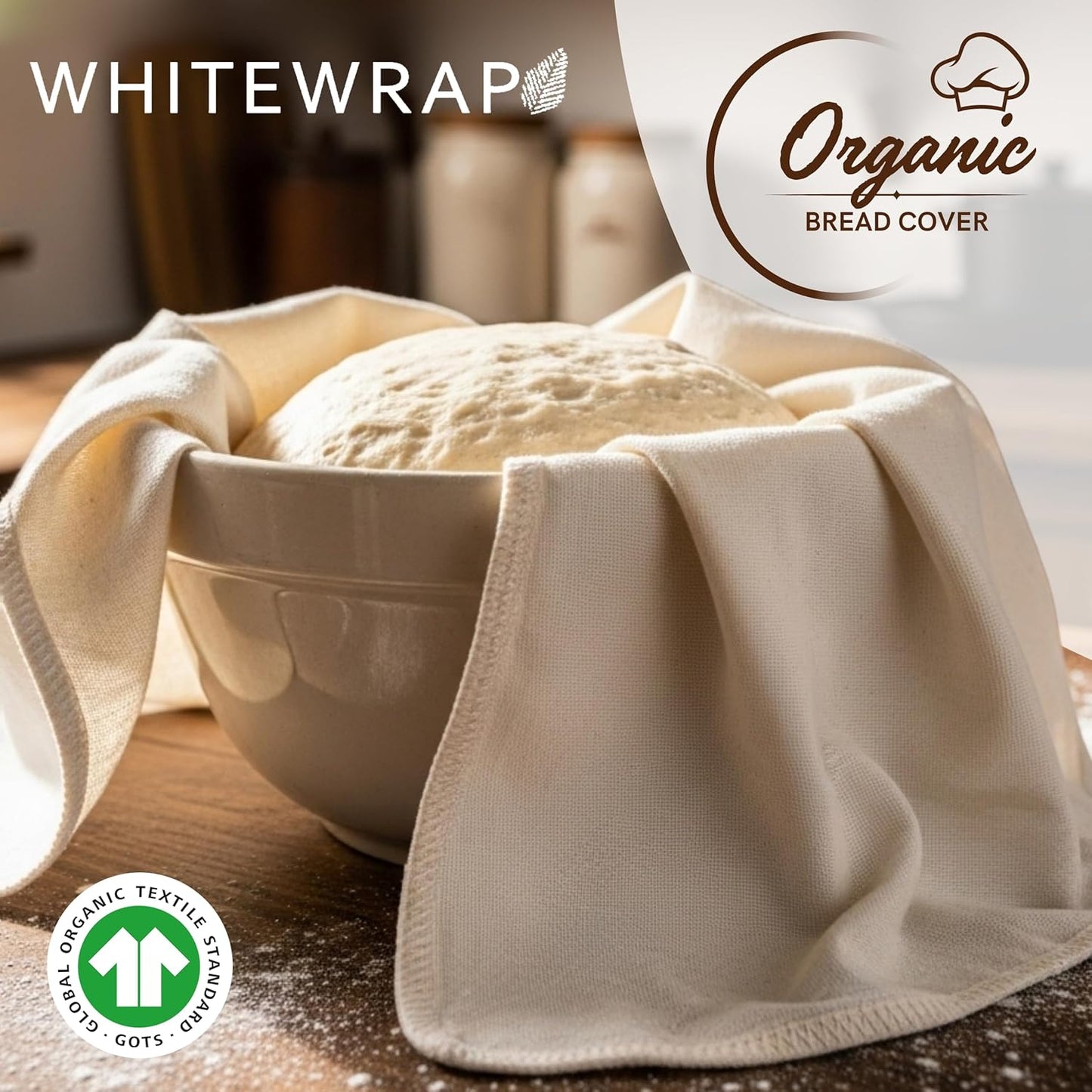 WHITEWRAP Flour Sack Towels for Bread Dough Proofing – 100% Unbleached Cotton, Thick Reusable Baking Cloth – 28"x28" Large Tea Towels for Baguettes, Ciabatta, Pastries – 3 Pack