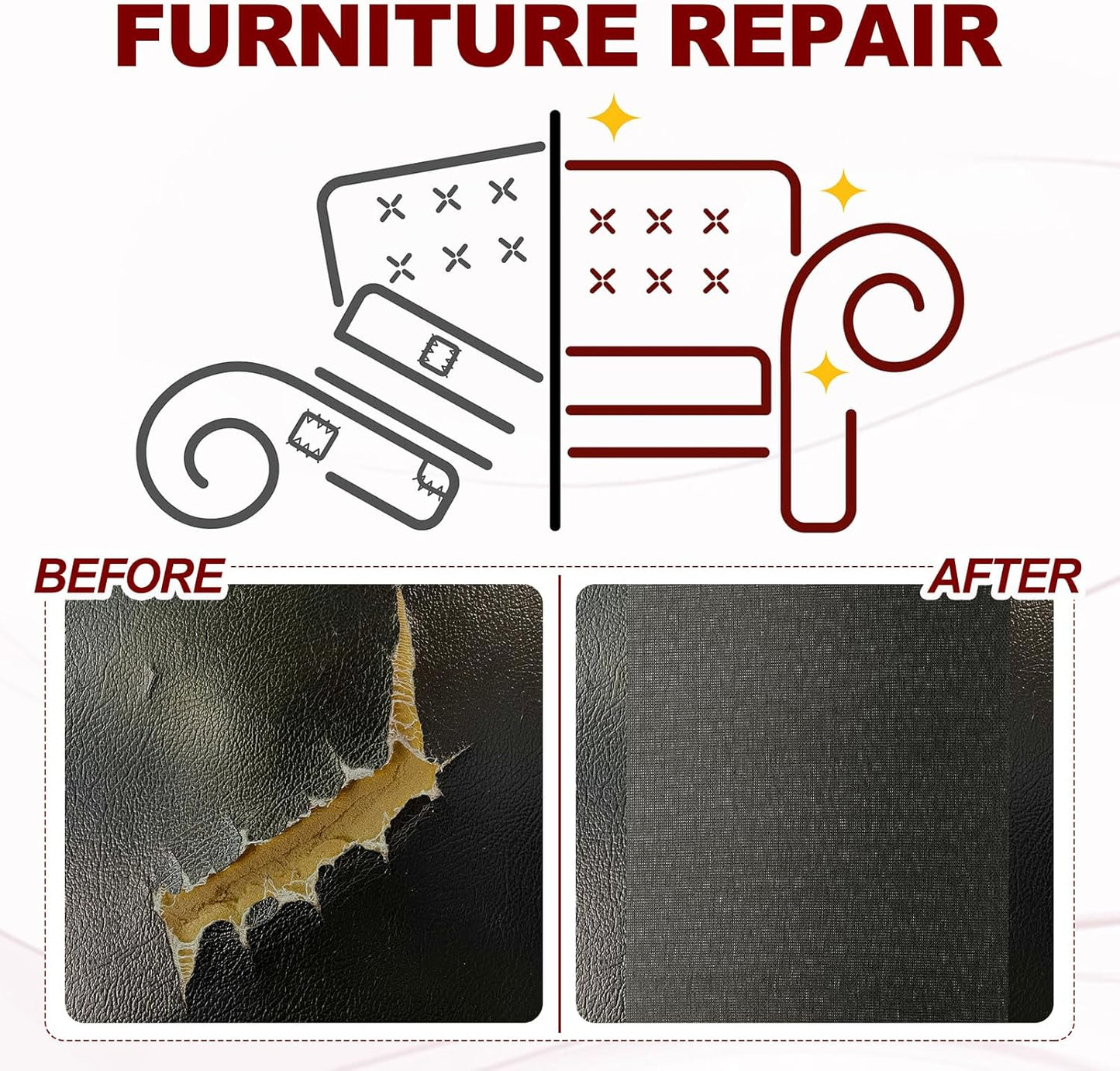 PATIKIL 70x4.4 Inch Linen Repair Tape, Repair Fabric Patch Self Adhesive Couch Patch Line Repair Patch for Furniture Sofa Car Seats Office Chairs, Apricot White